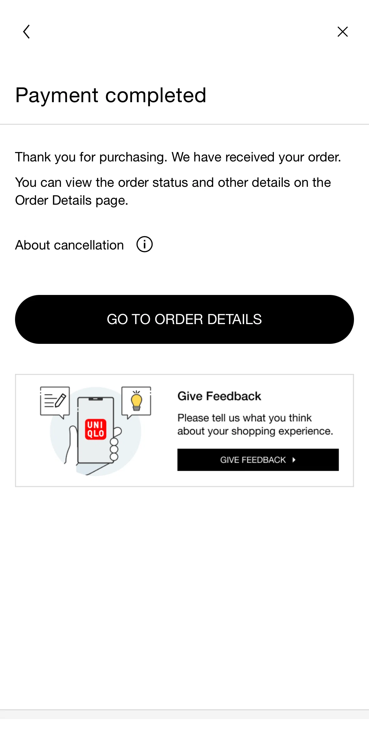UNIQLO Screen screen in the Order detail flow