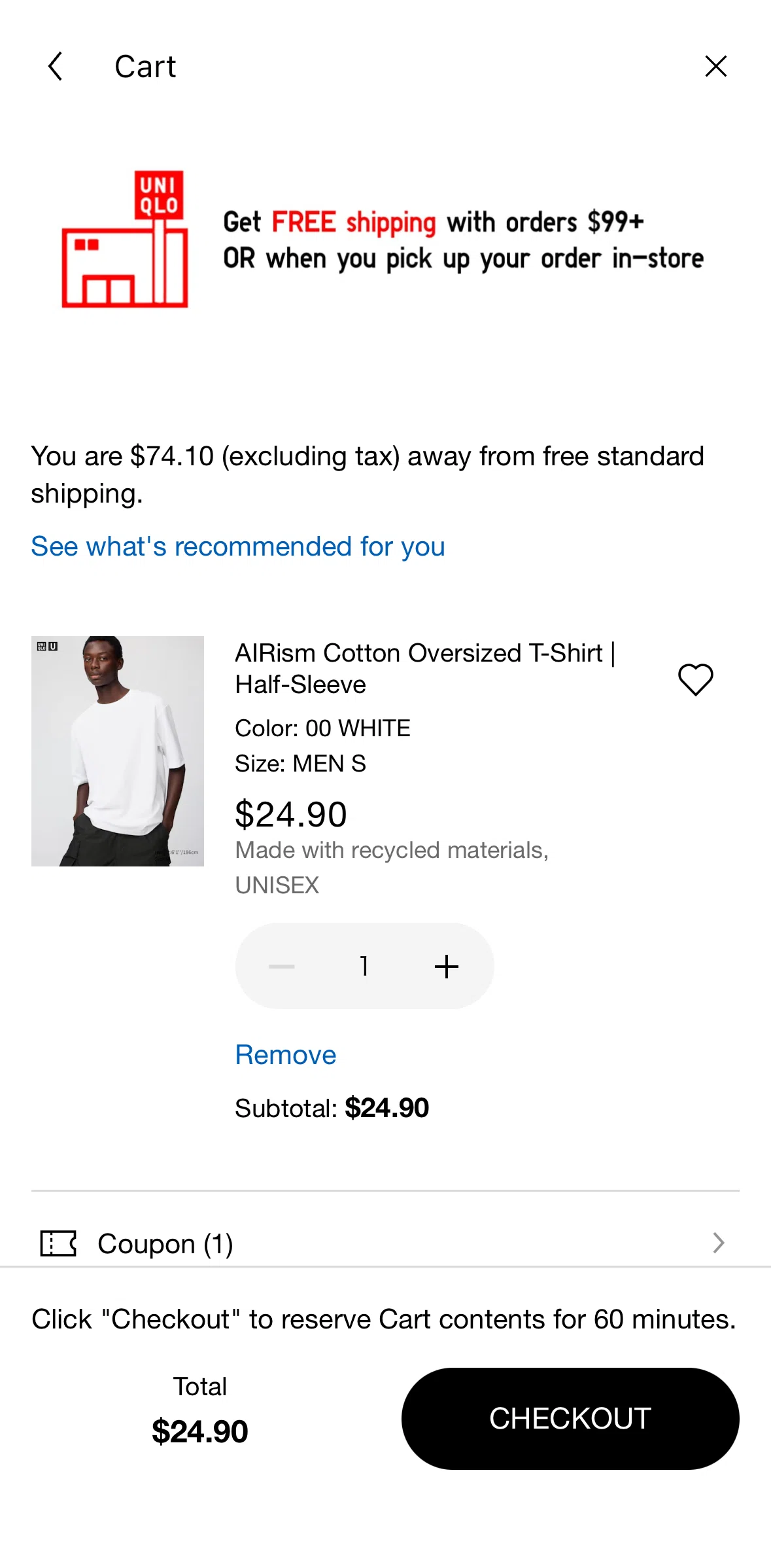 UNIQLO Screen screen in the Purchasing a product flow