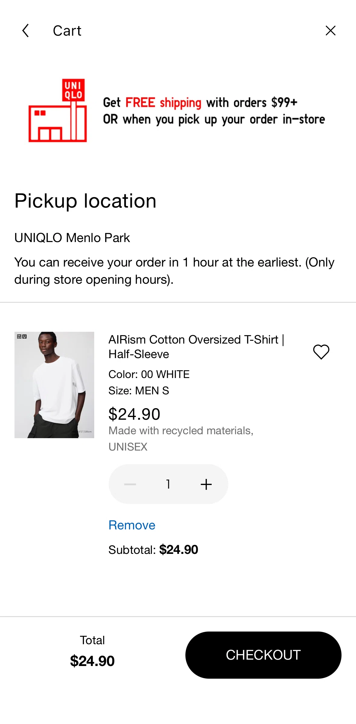 UNIQLO Screen screen in the Removing a product flow