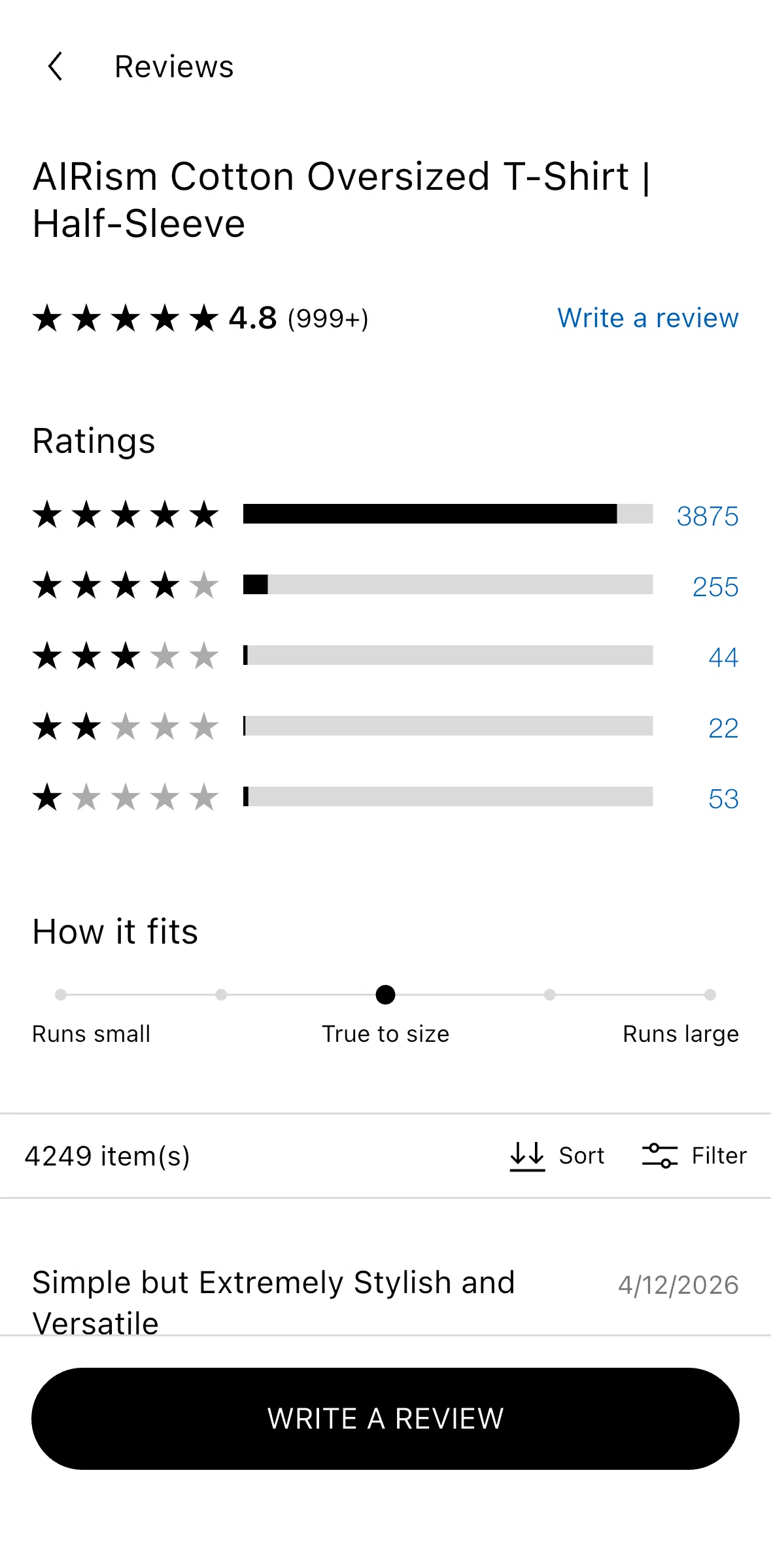 UNIQLO Screen screen in the Reviewing a product flow