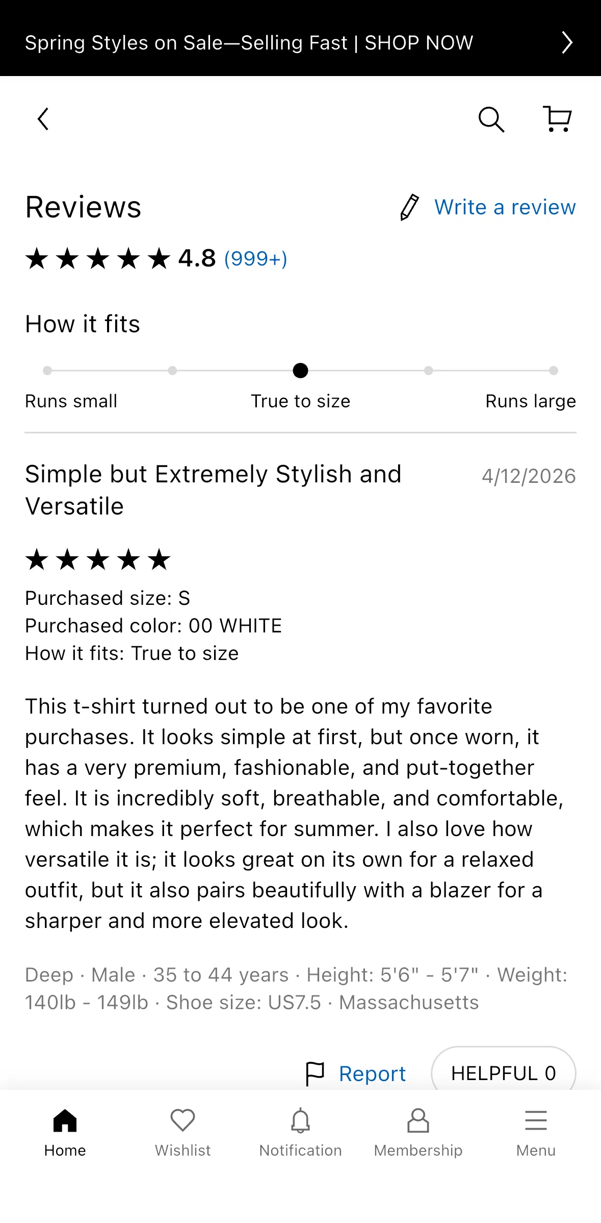 UNIQLO Screen screen in the Reviews flow