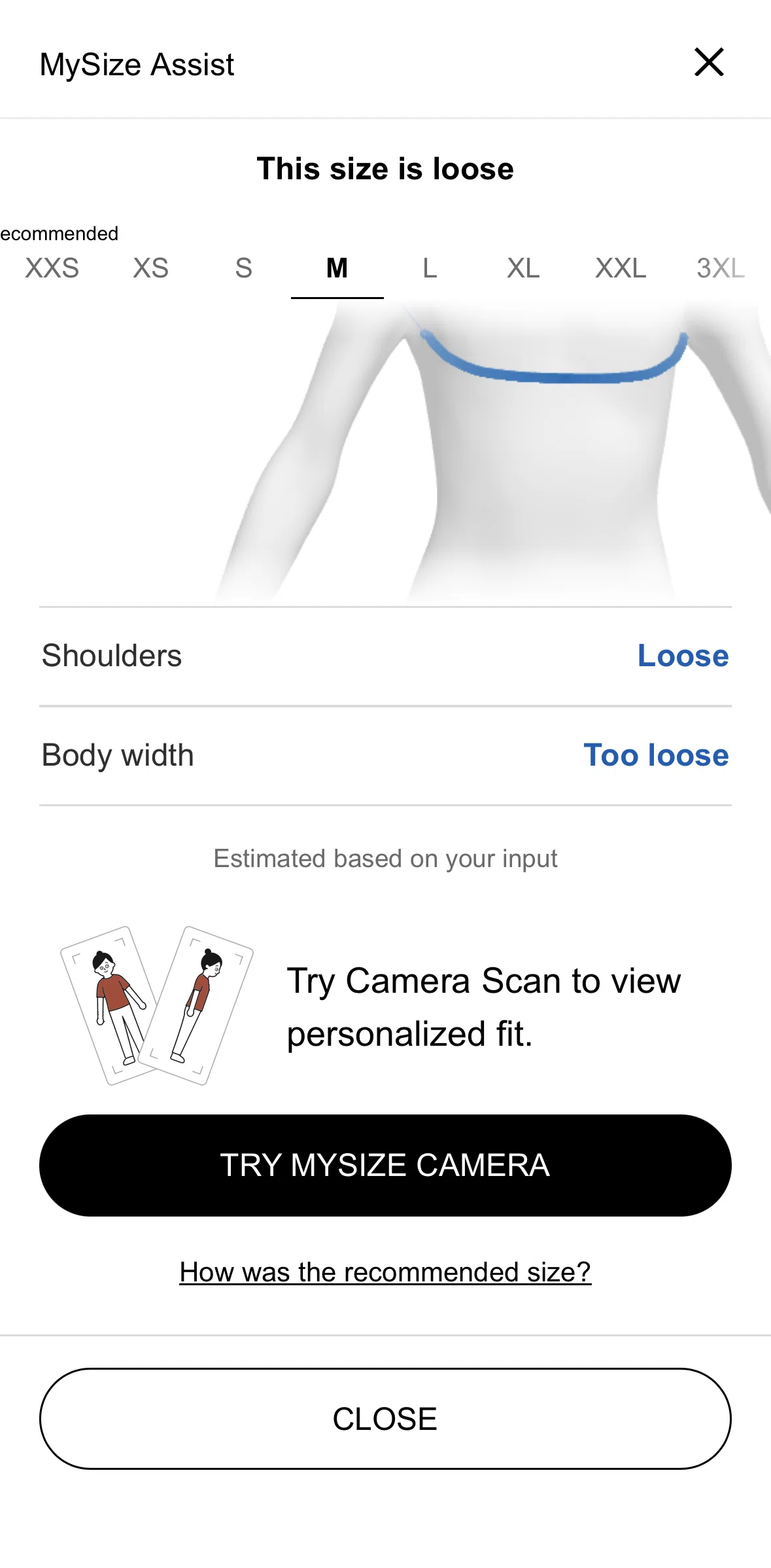 UNIQLO Screen screen in the Scanning with MySize Camera flow