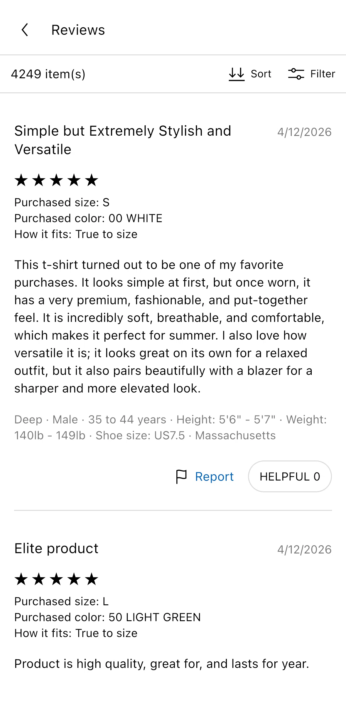 UNIQLO Screen screen in the Sorting reviews flow