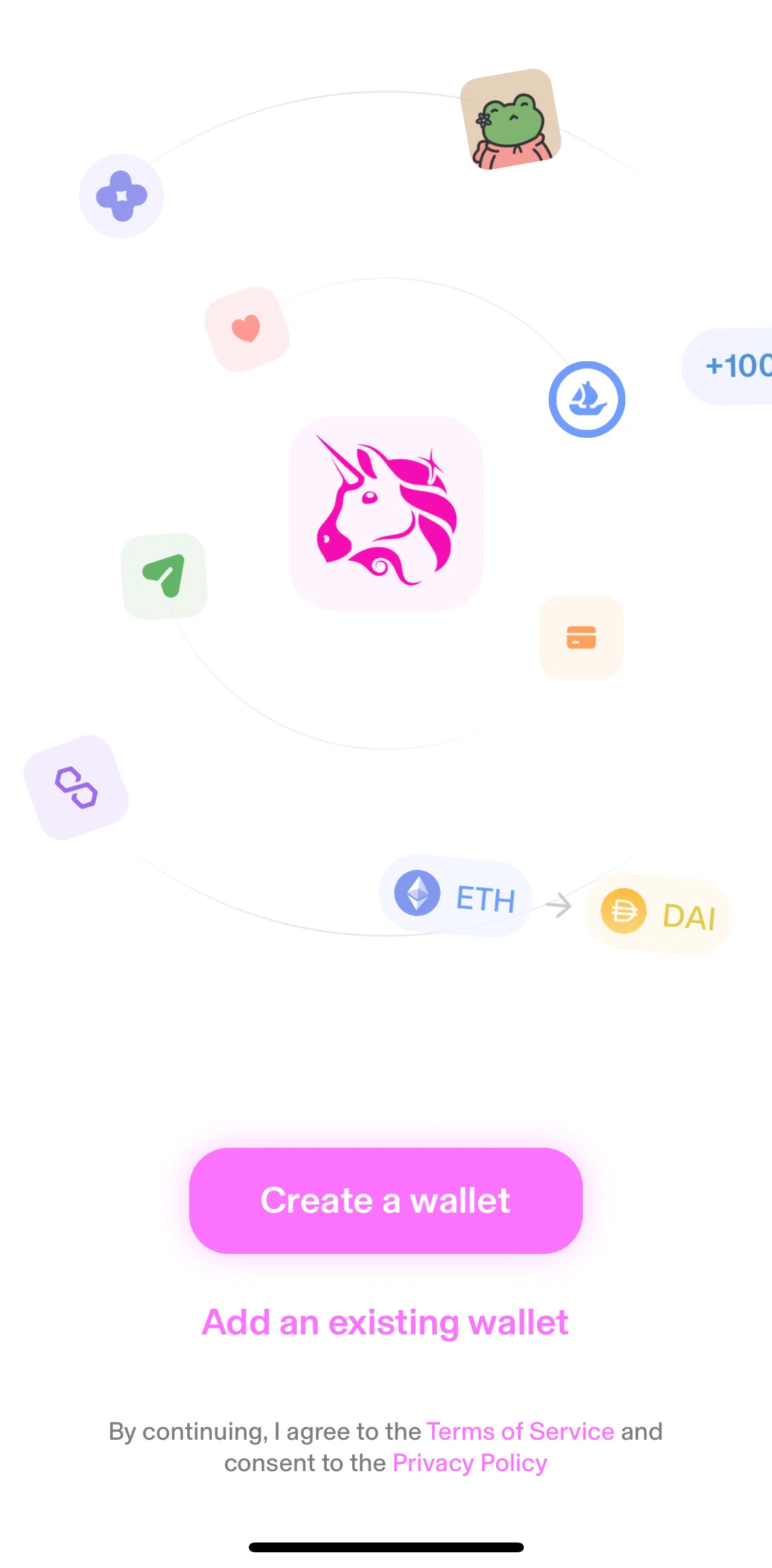 Uniswap Screen screen in the Adding an existing wallet flow