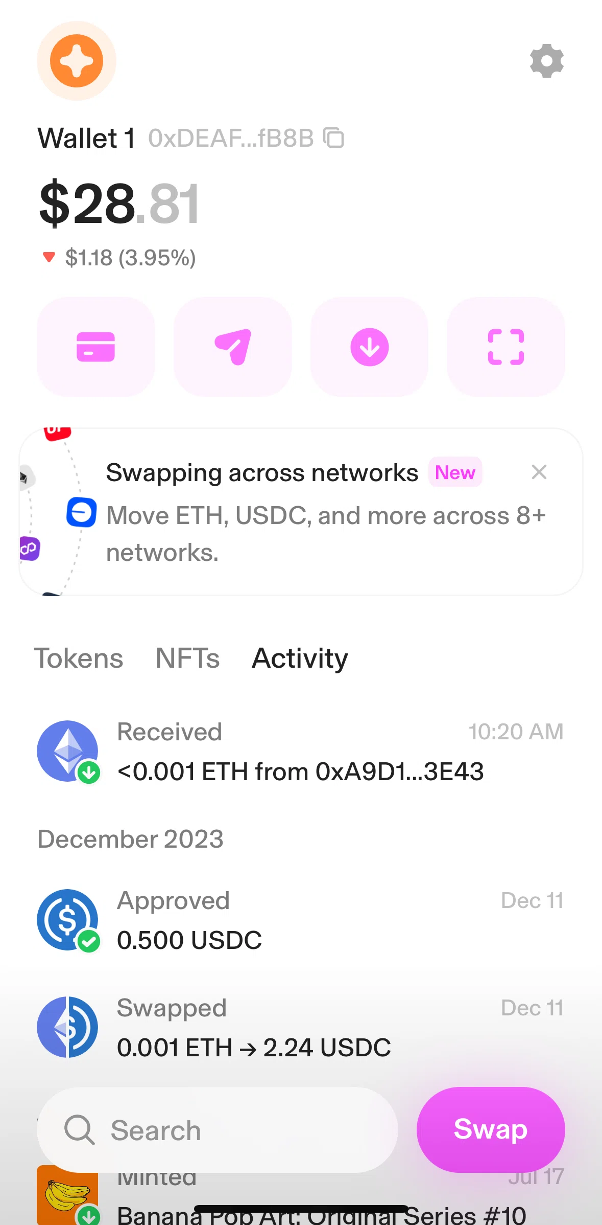 Uniswap Screen screen in the Copying a transaction ID flow