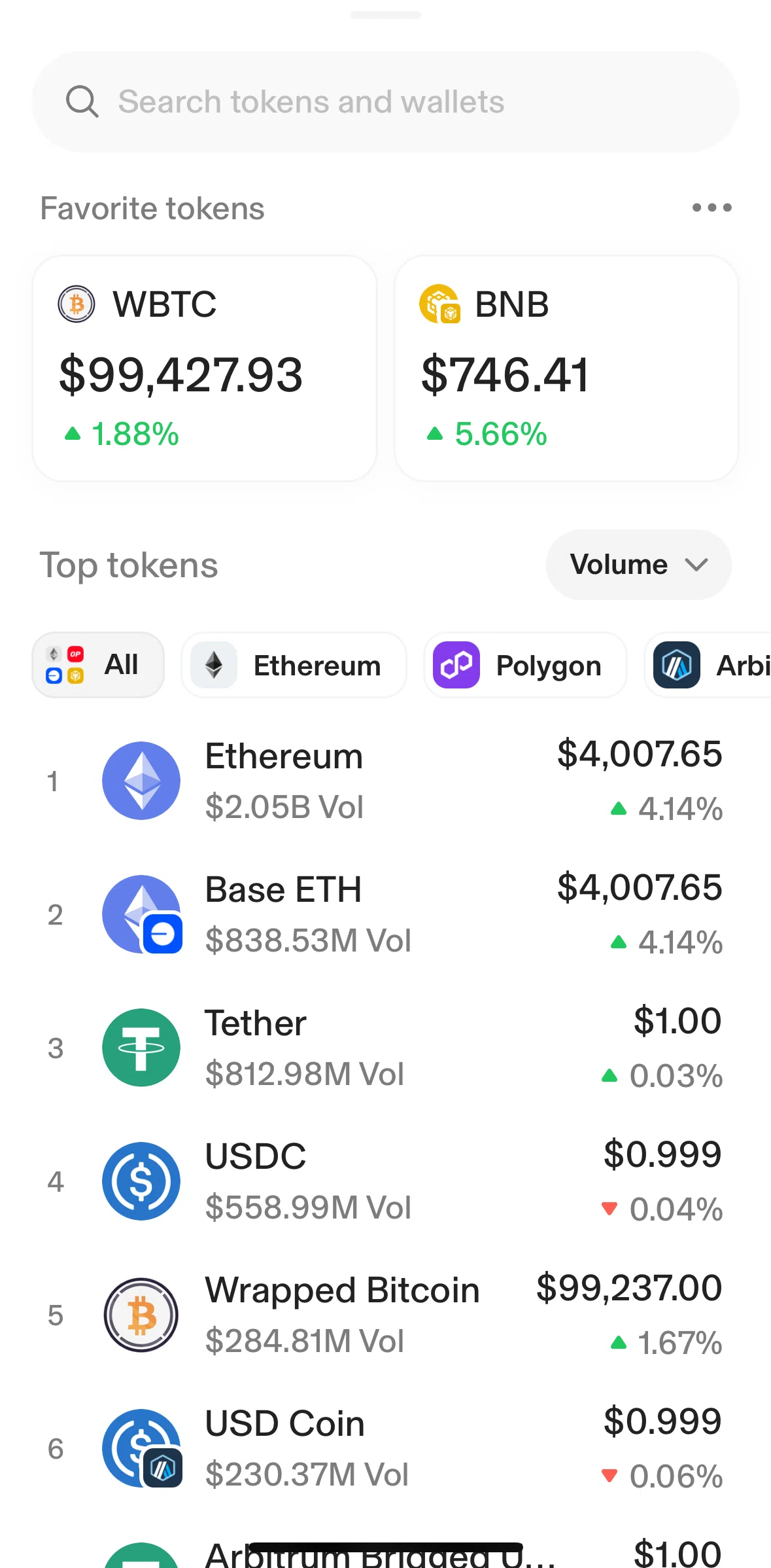 Uniswap Screen screen in the Editing favorite tokens flow