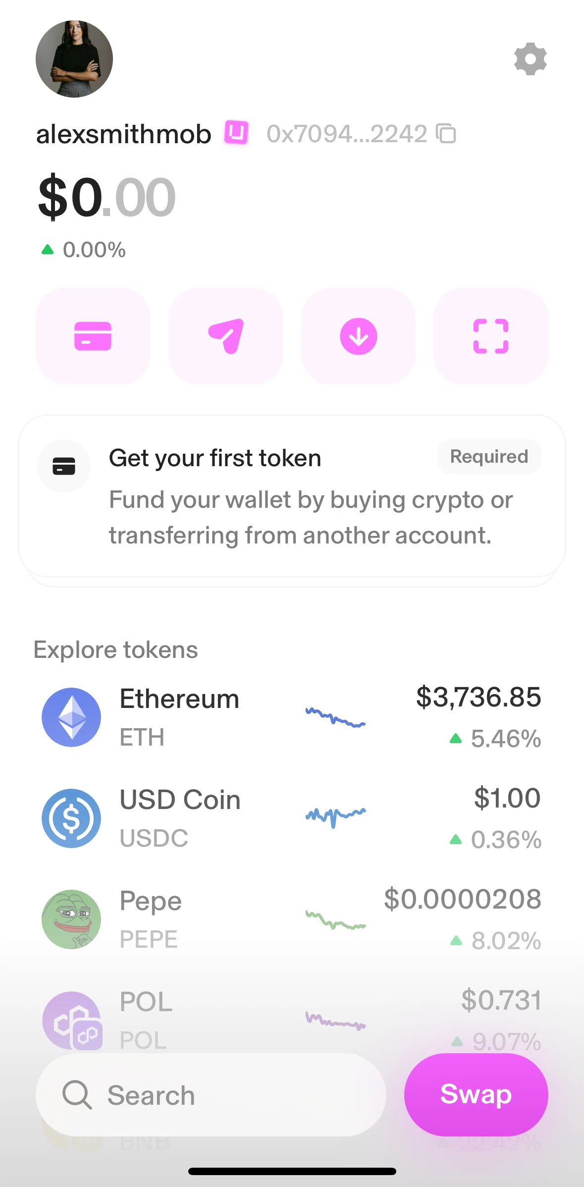 Uniswap Screen screen in the Get your first token flow