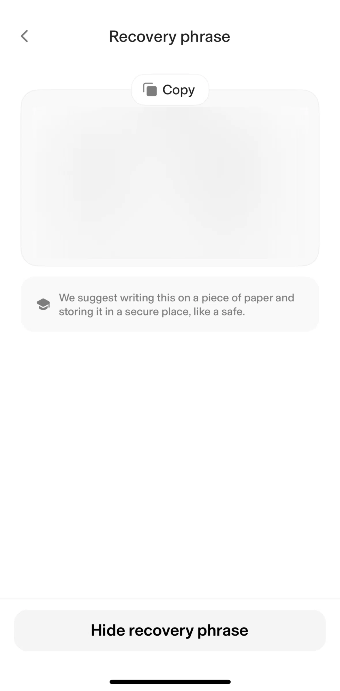Uniswap Screen screen in the Hiding recovery phrase flow