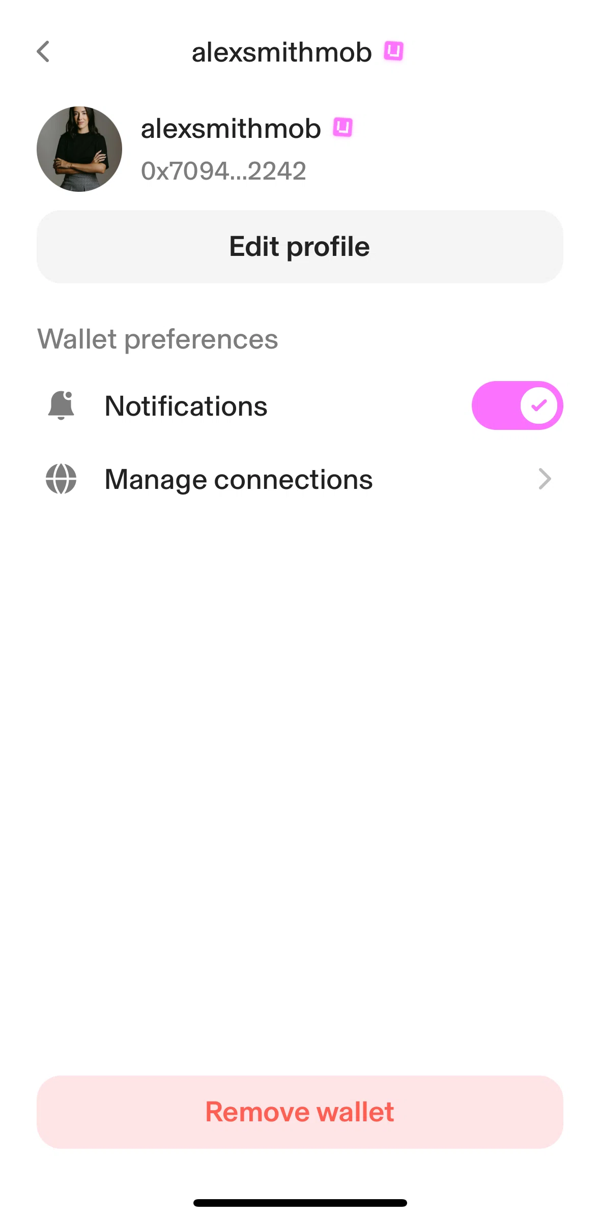 Uniswap Screen screen in the Manage connections flow