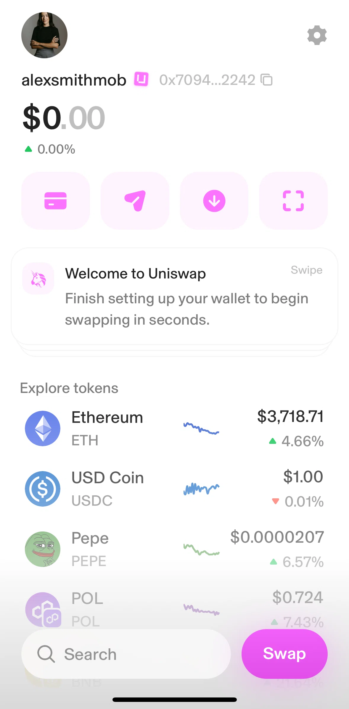 Uniswap Screen screen in the Receive token flow