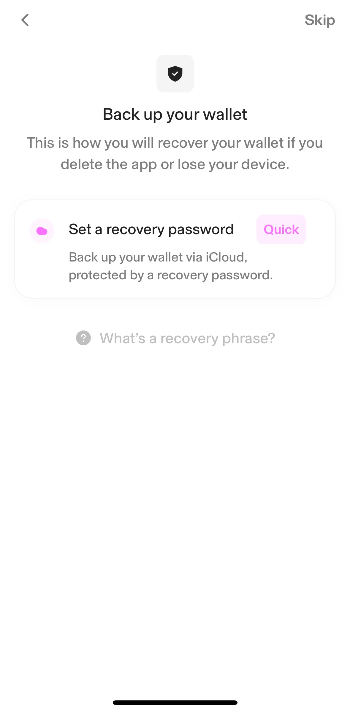 Uniswap Screen screen in the Recovery phrase information flow