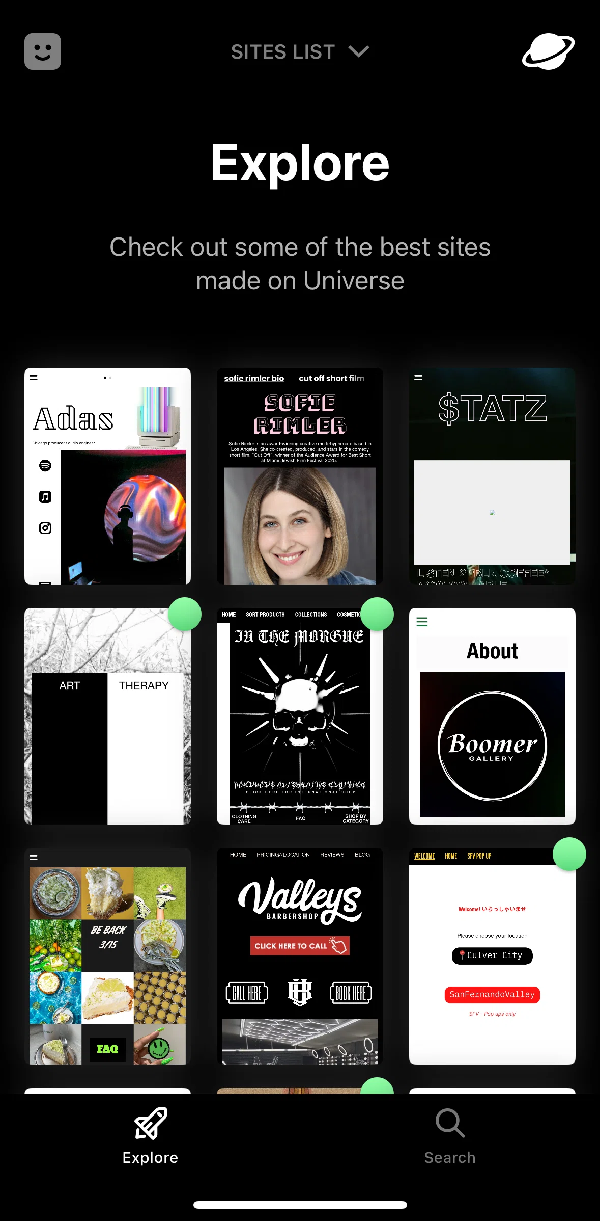 Universe Screen screen in the Searching Universe flow