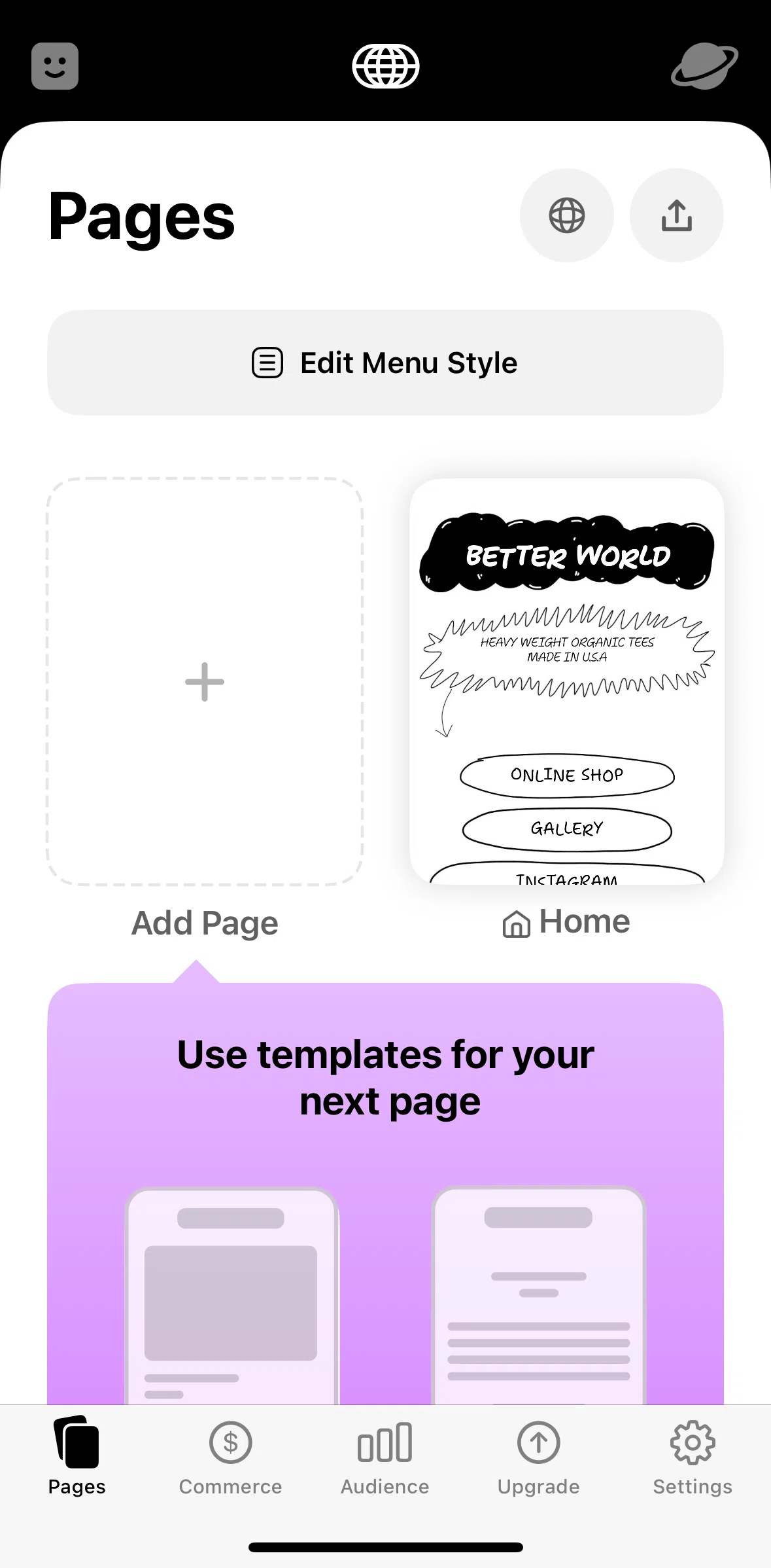 Universe Screen screen in the Settings flow