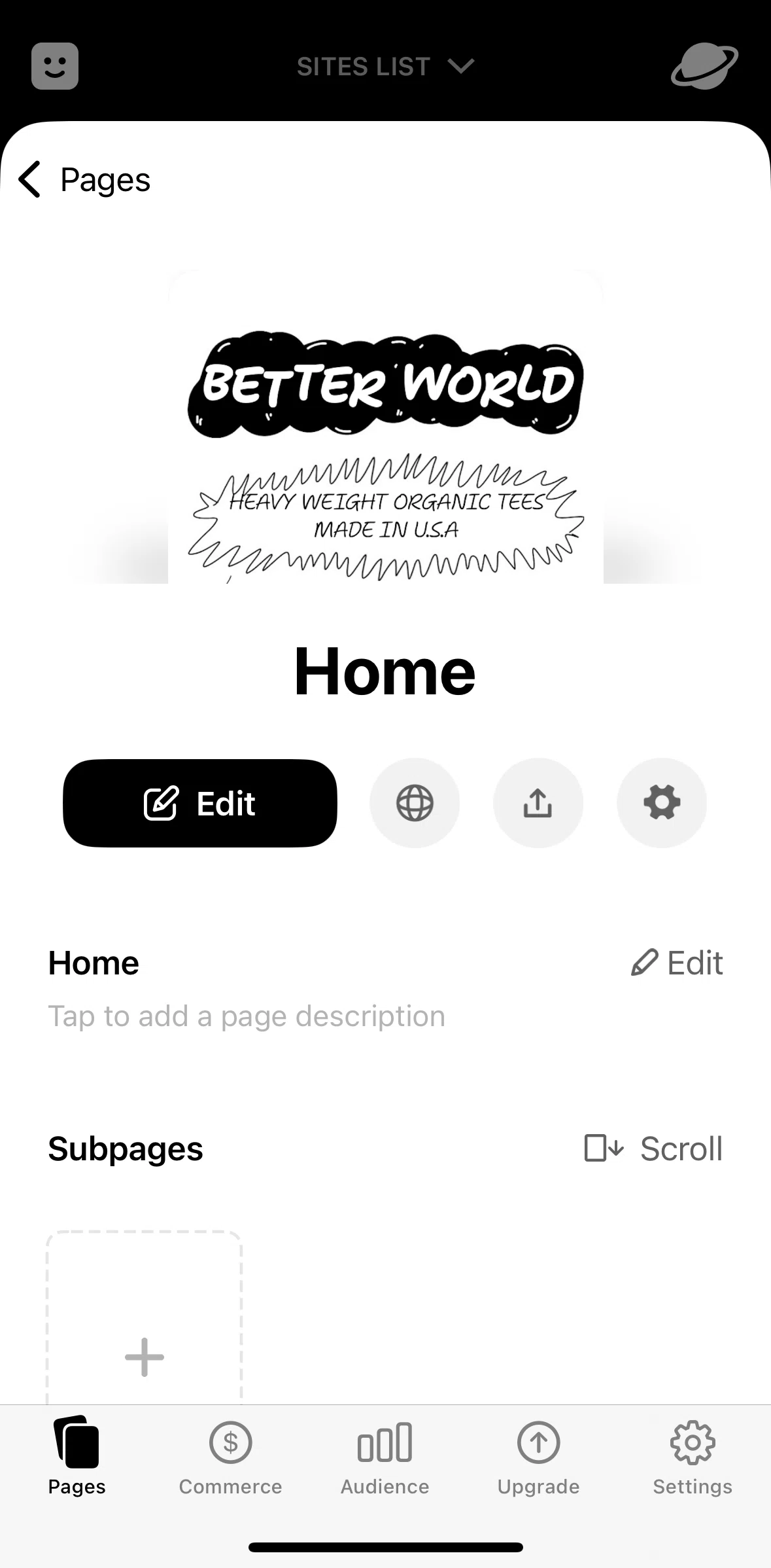 Universe Screen screen in the View published site flow