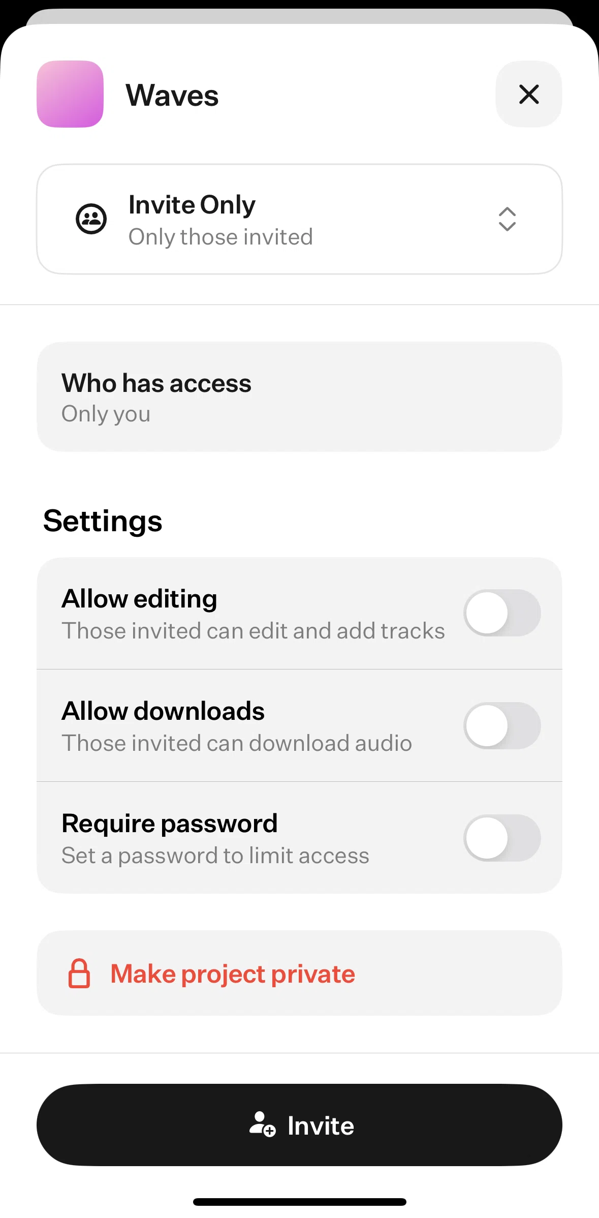[untitled] Screen screen in the Generating an invite link flow