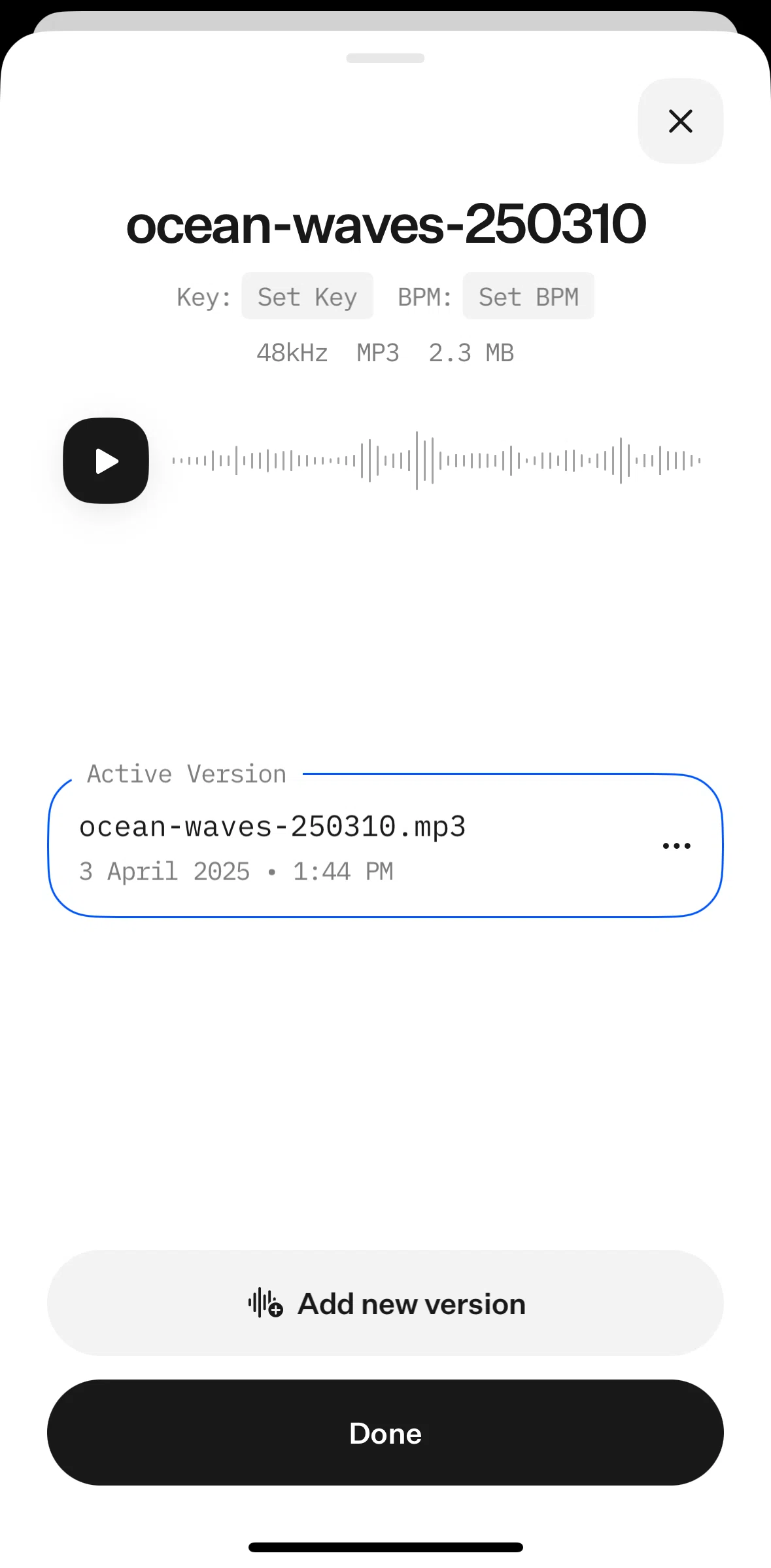 [untitled] Screen screen in the Version options flow