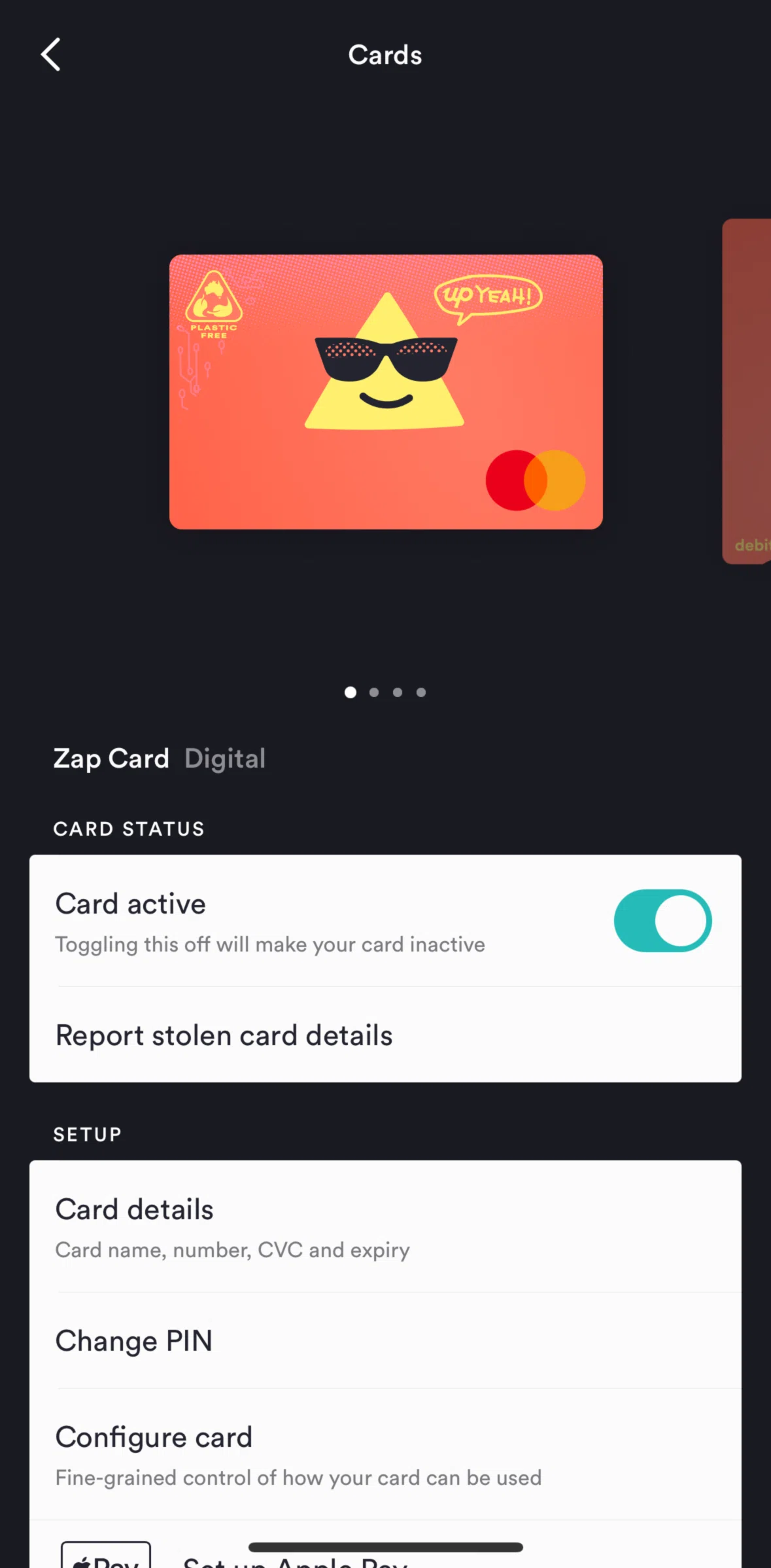 Up Screen screen in the Card configuration flow