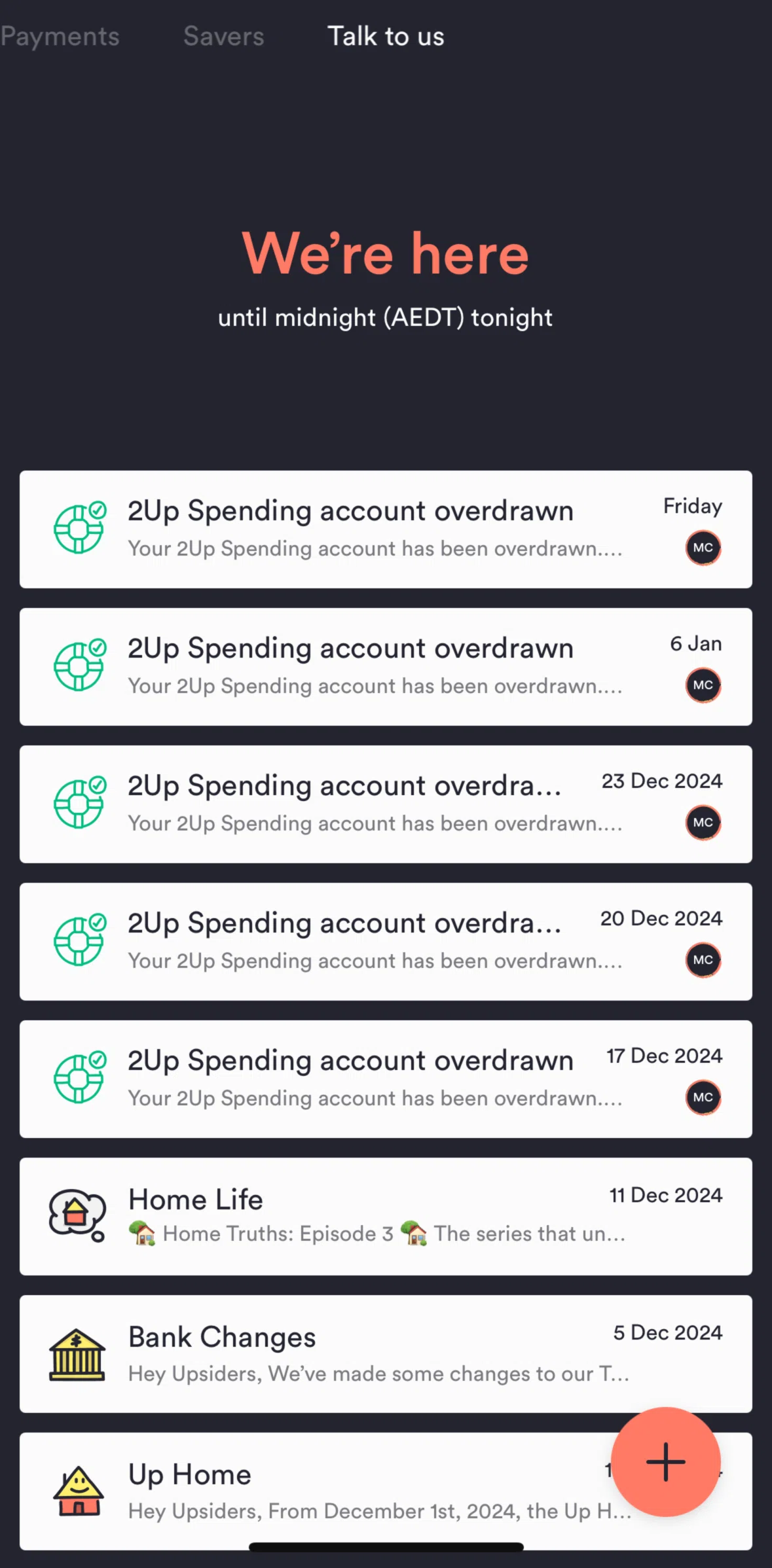 Up Screen screen in the Chat detail flow