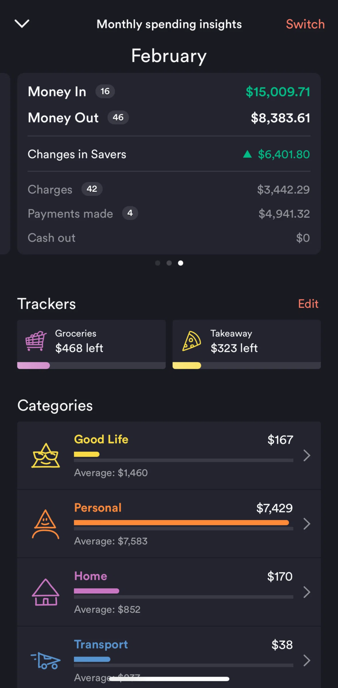Up Screen screen in the Edit trackers flow