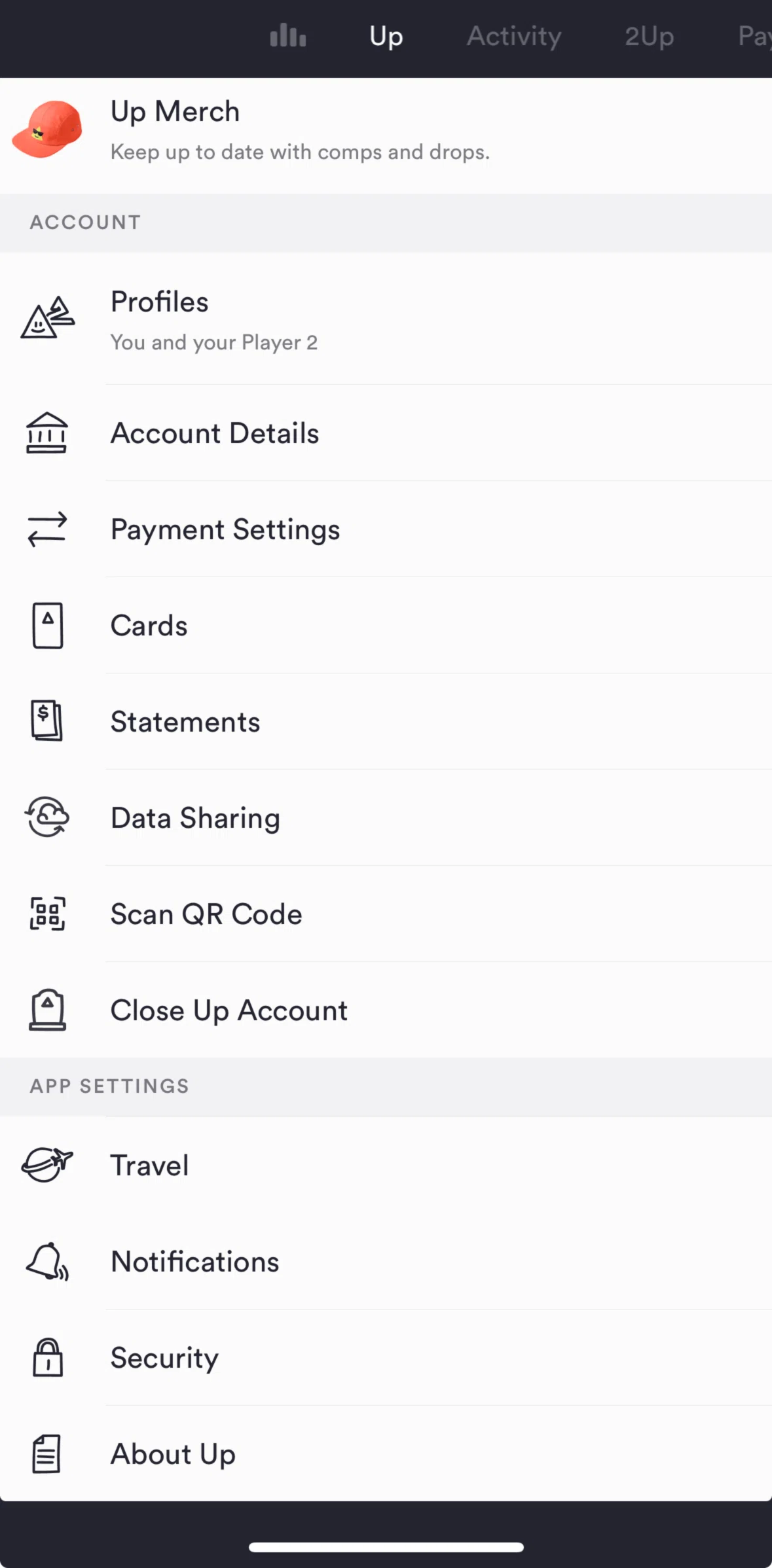 Up Screen screen in the Enabling travel mode flow