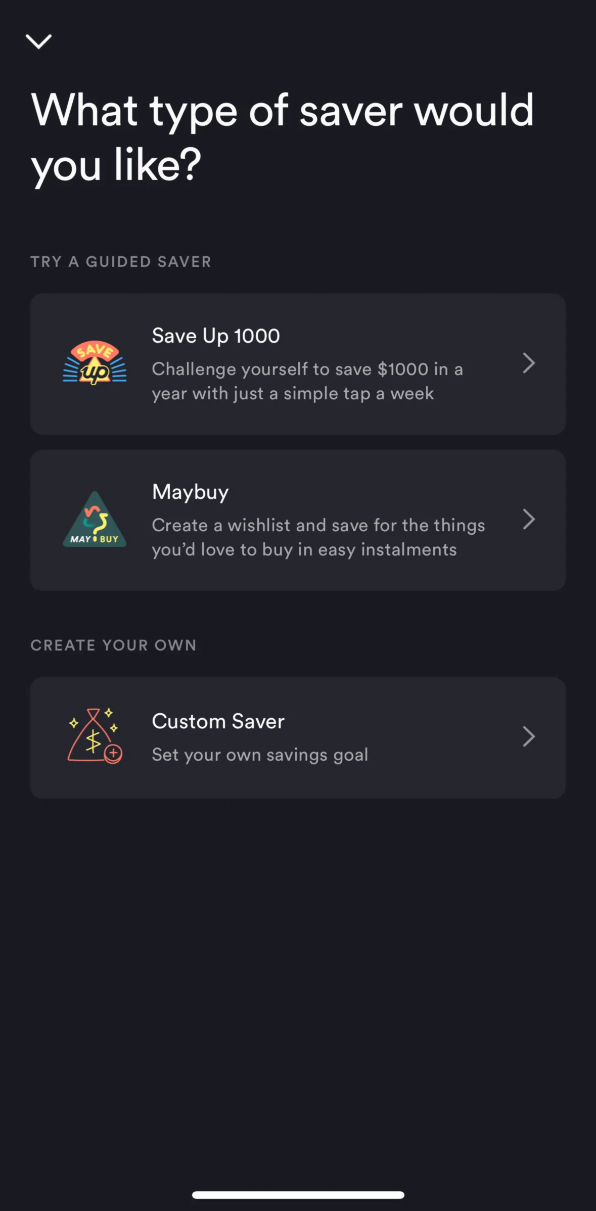 Up Screen screen in the Save up 1000 flow