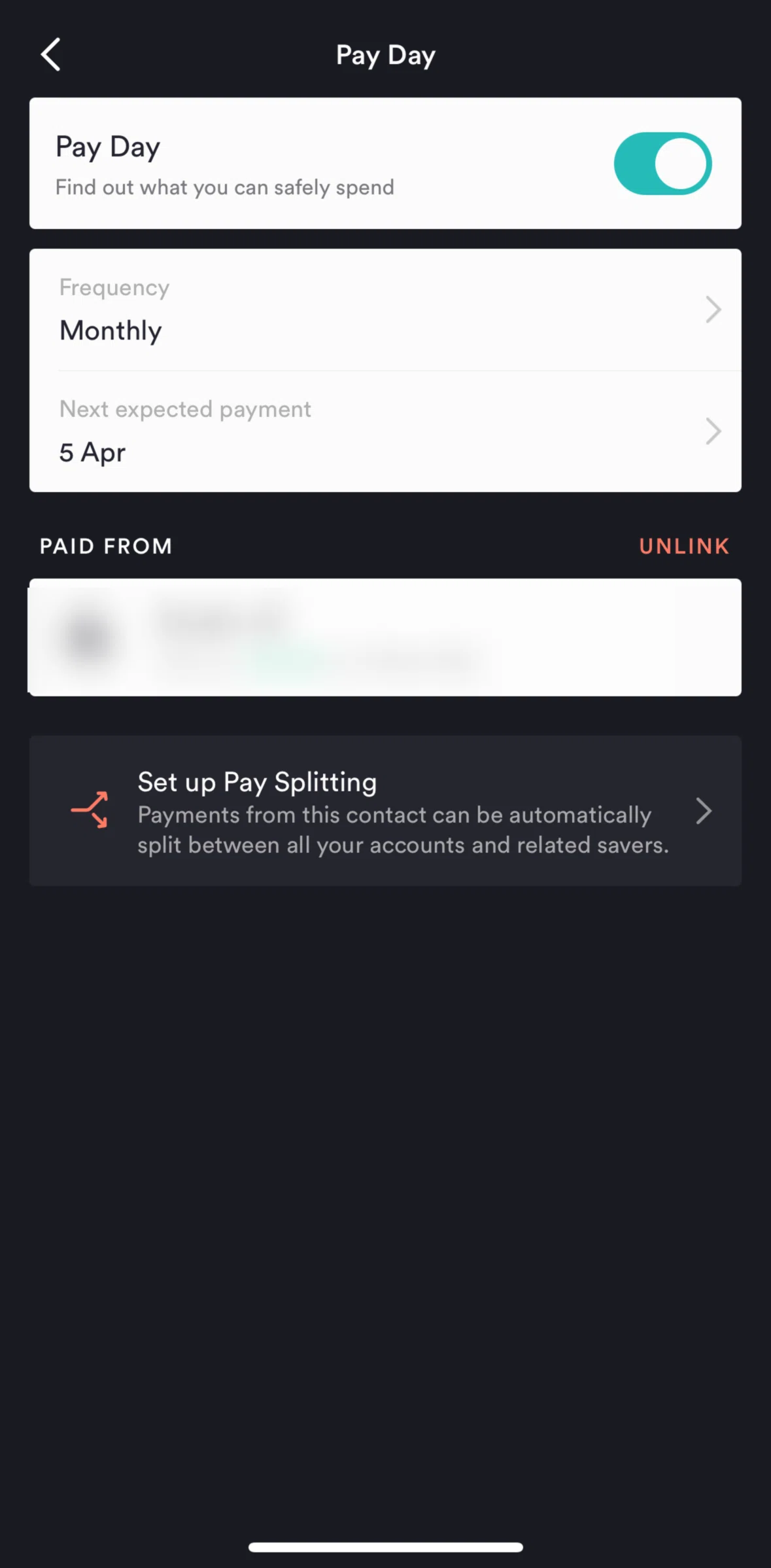 Up Screen screen in the Set up pay splitting flow