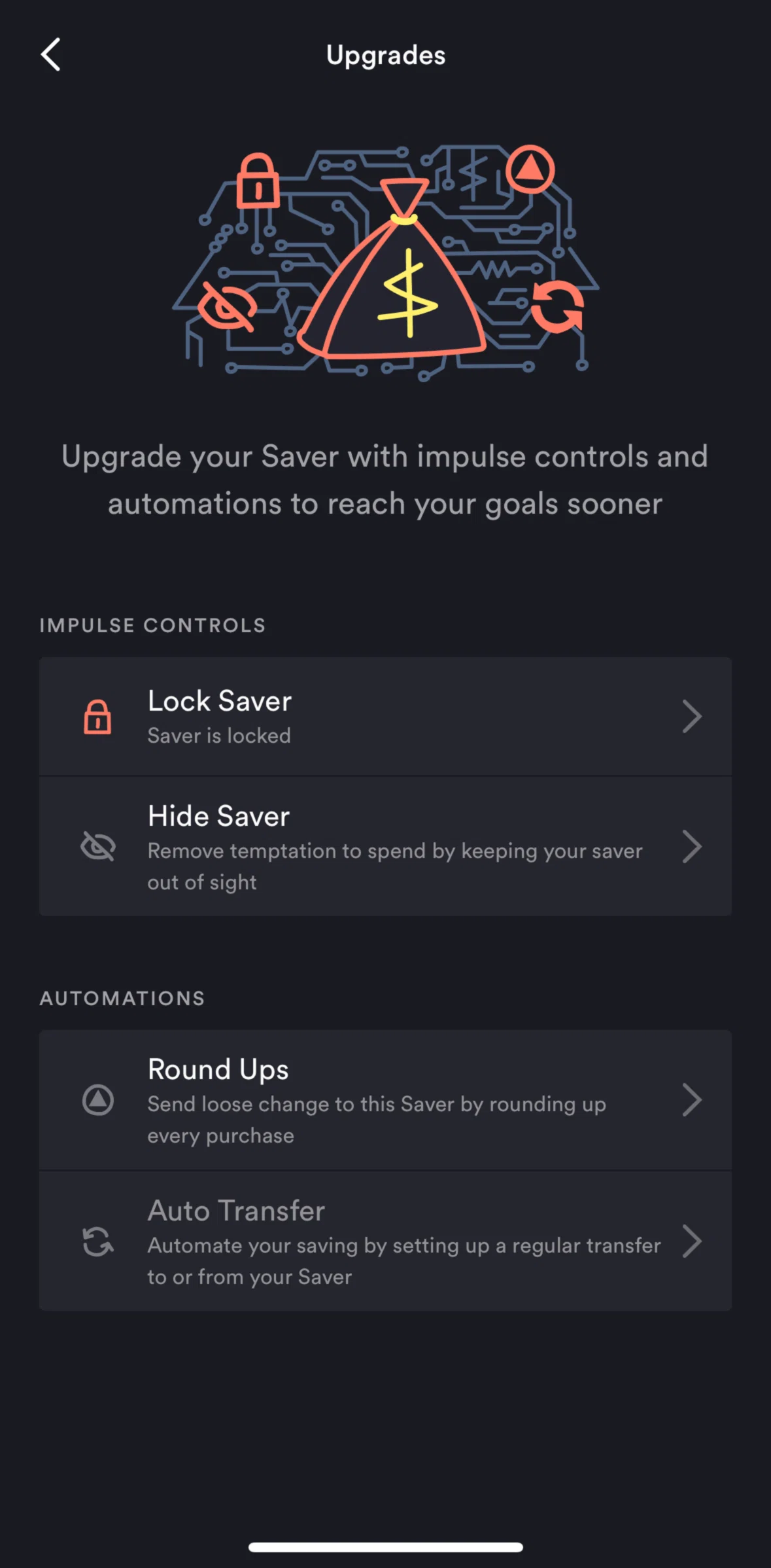 Up Screen screen in the Unlocking a saver flow