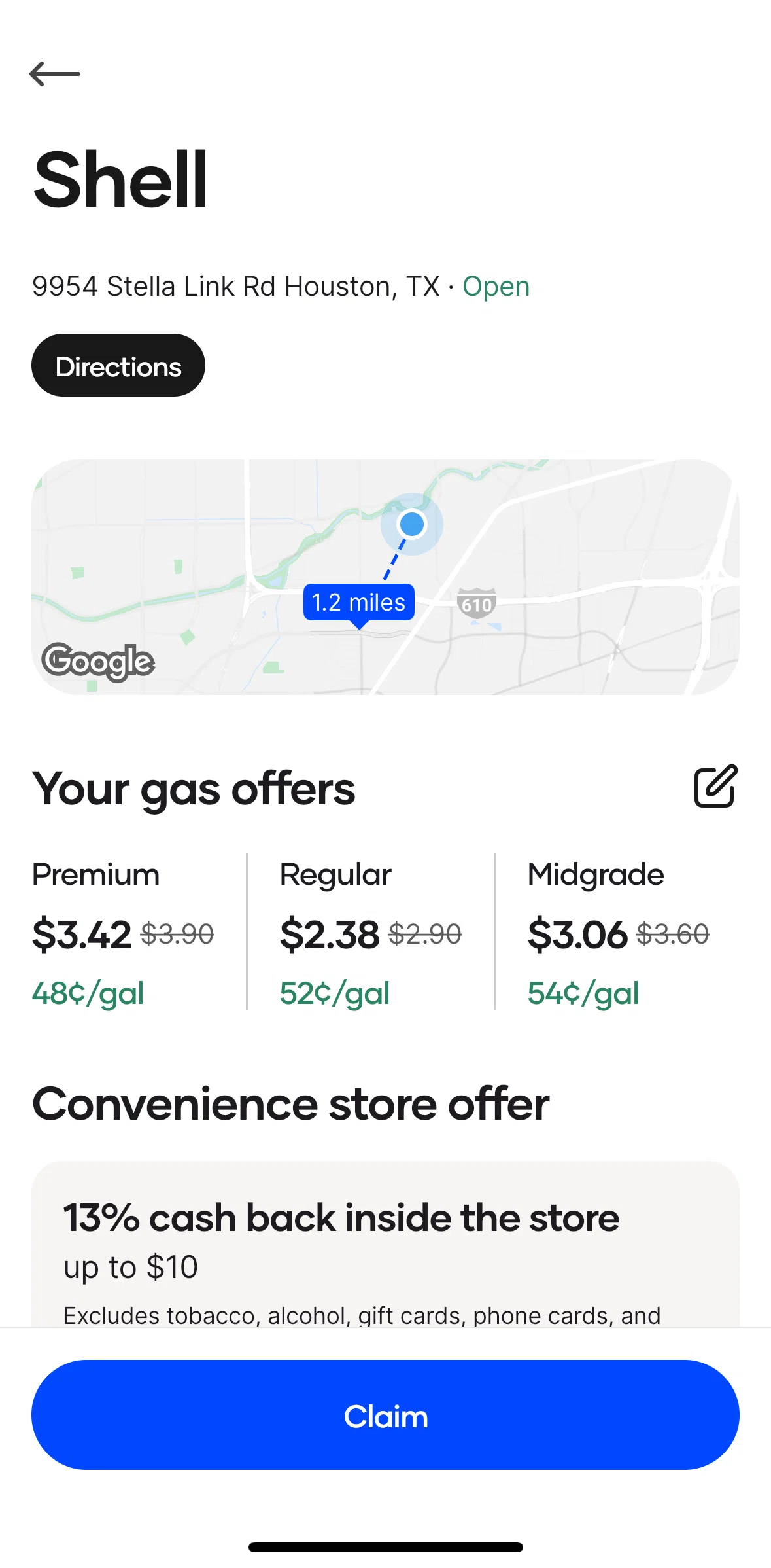 Upside Screen screen in the Editing gas prices flow