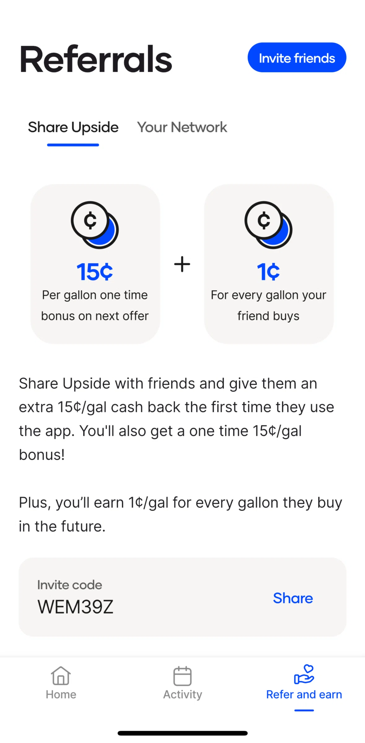 Upside Screen screen in the Invite friends flow