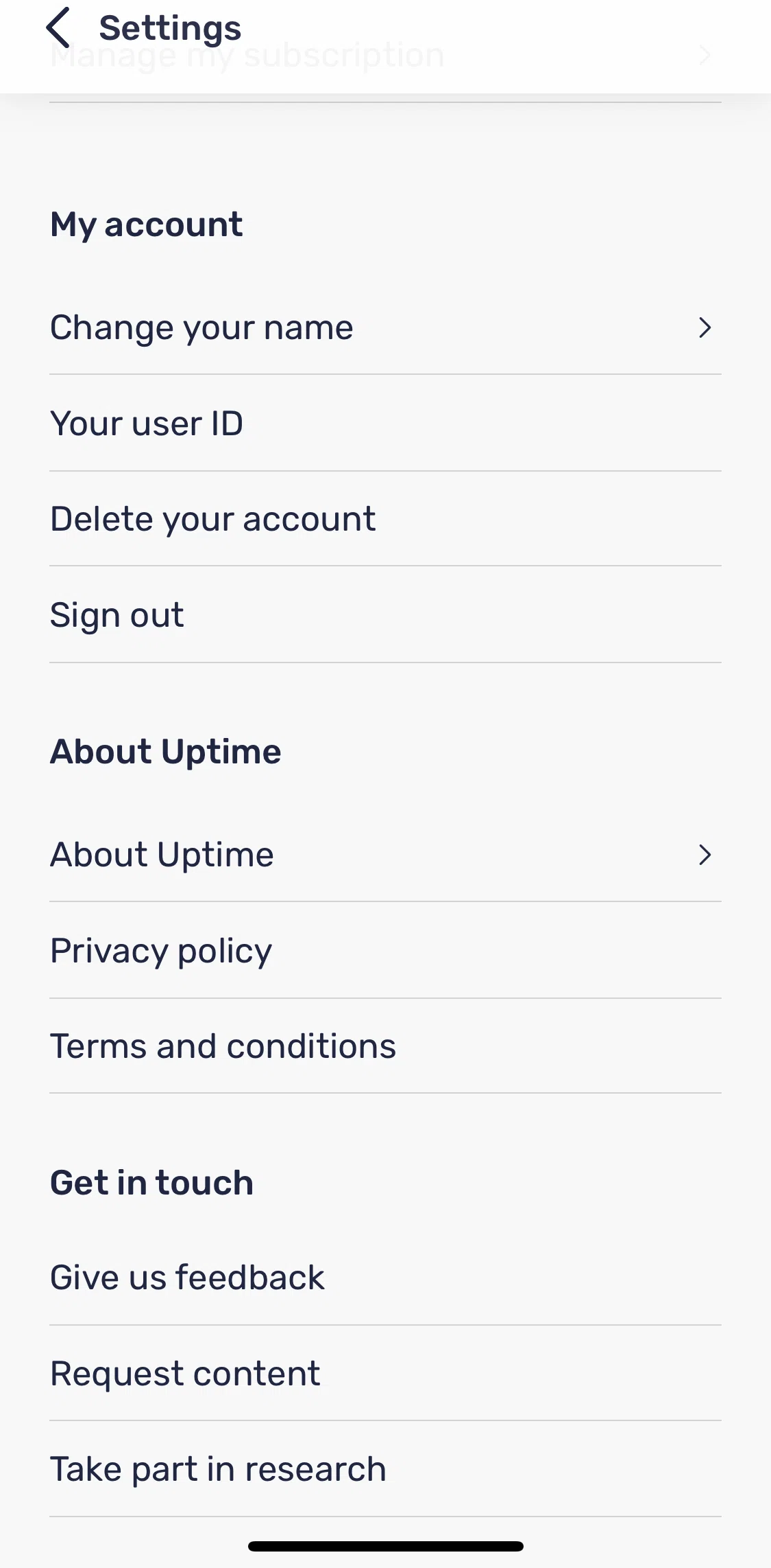 Uptime Screen screen in the About Uptime flow