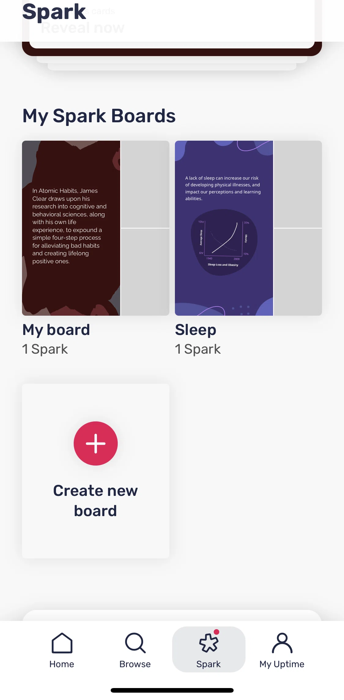 Uptime Screen screen in the My Spark boards flow