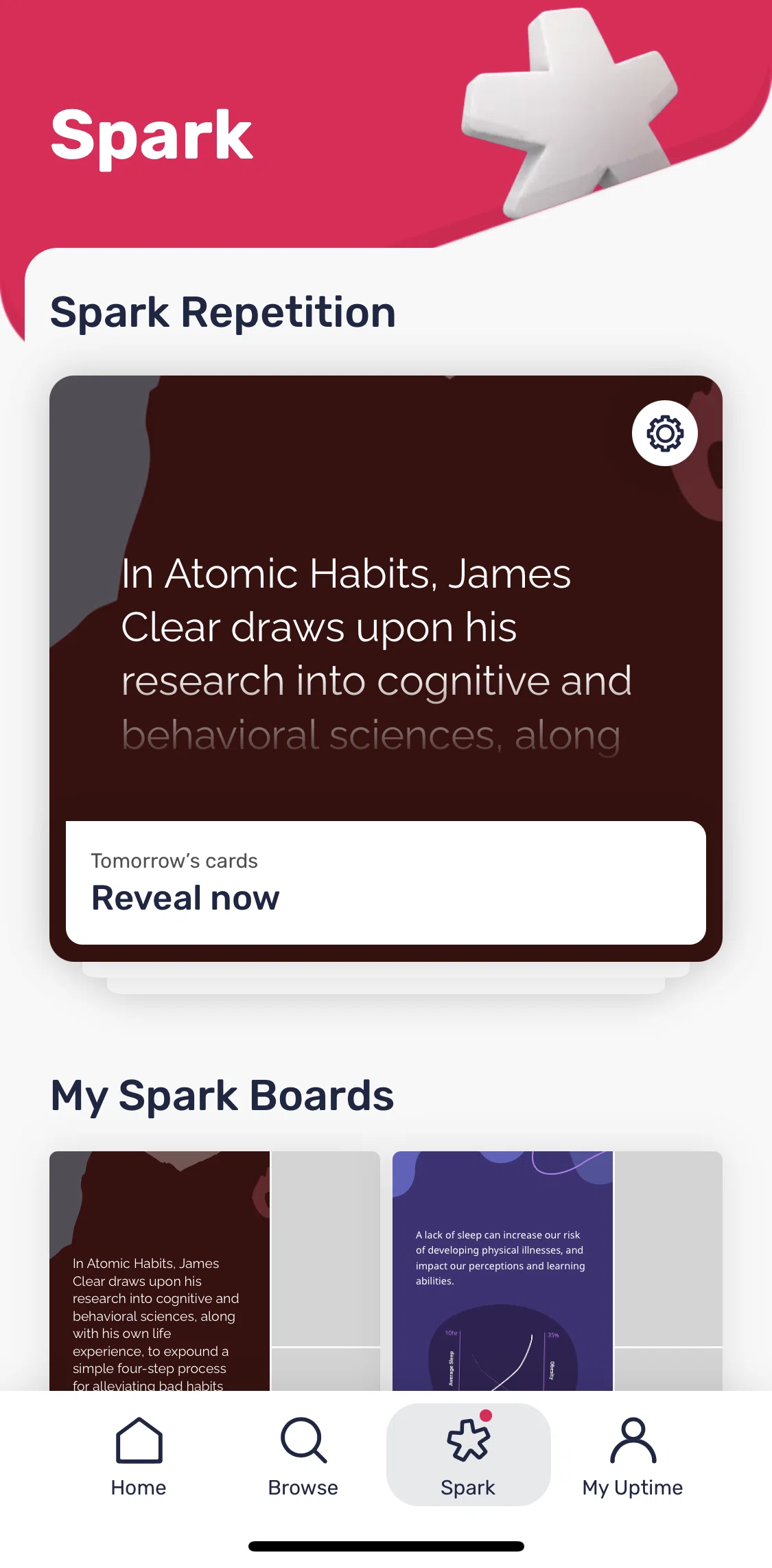 Uptime Screen screen in the Revealing today's Spark repetition flow
