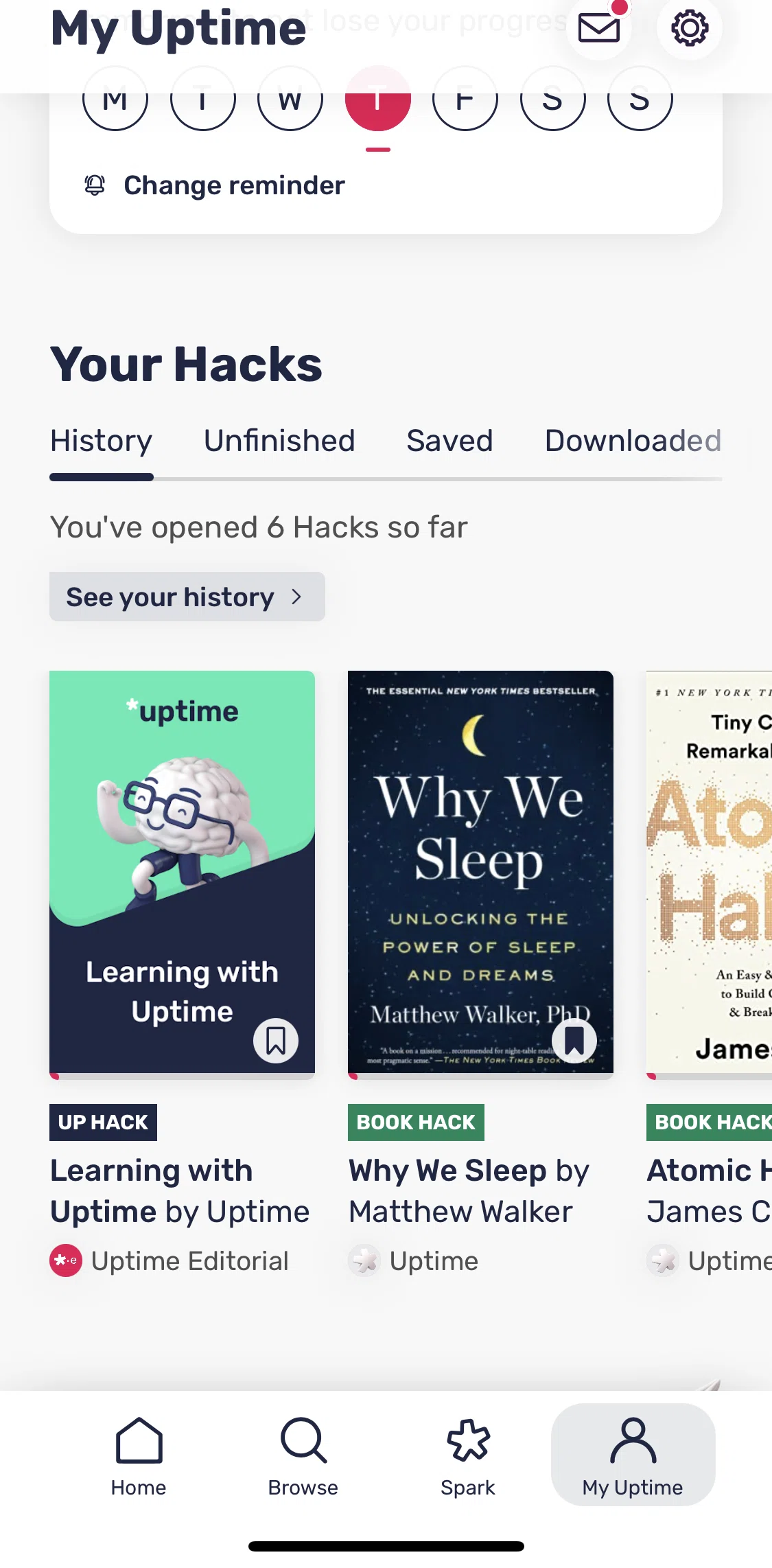 Uptime Screen screen in the View history flow