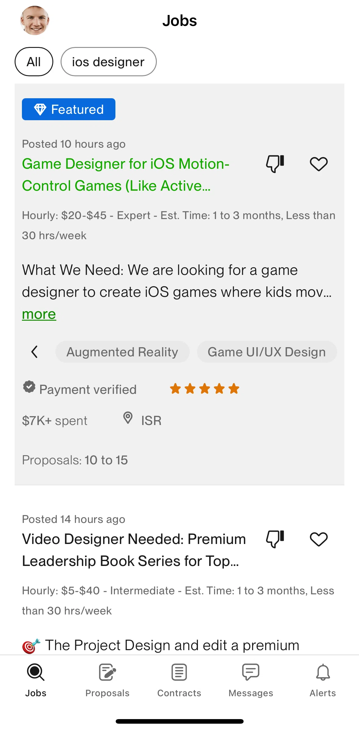 Upwork Screen screen in the Job details flow
