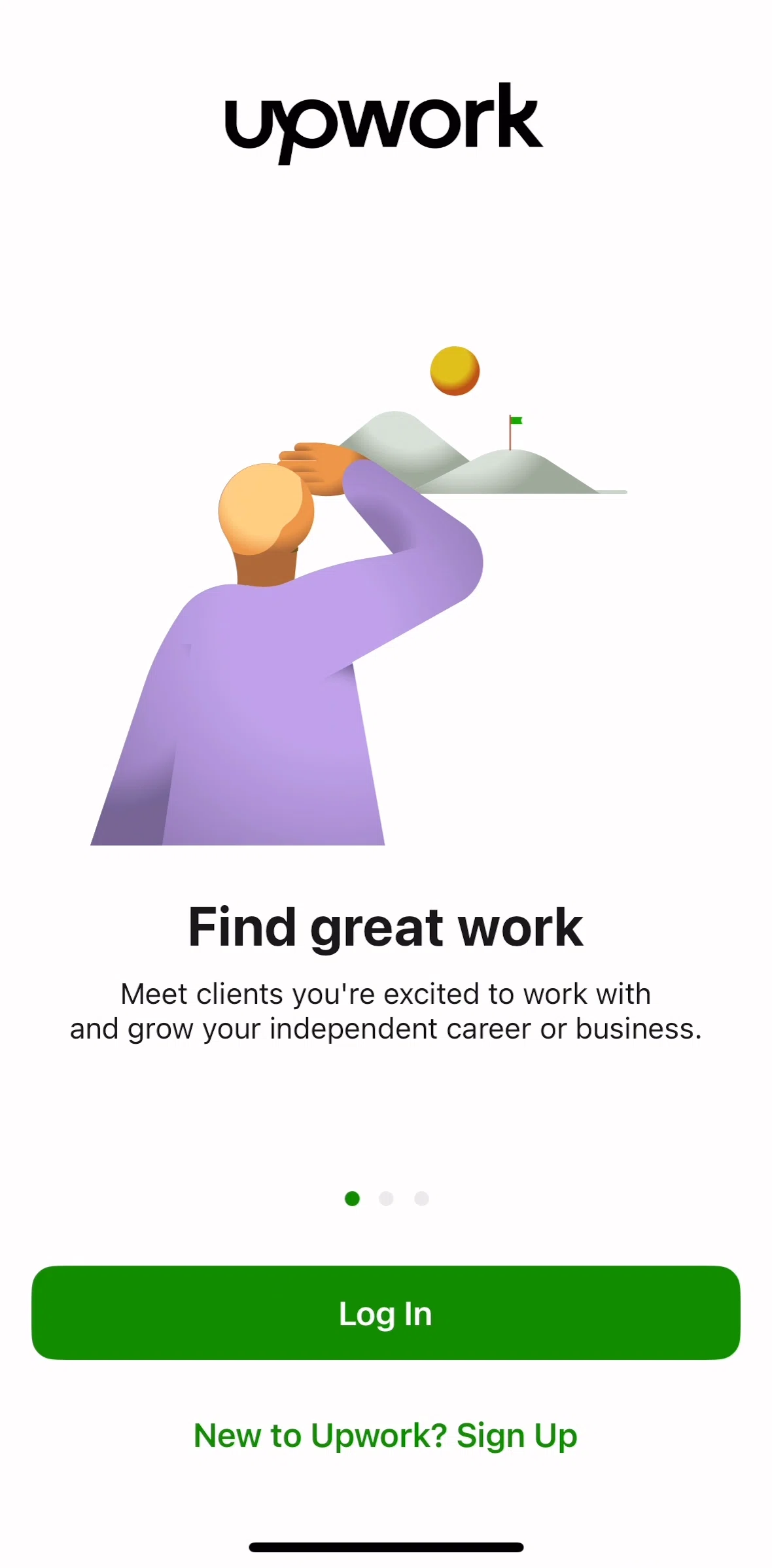 Upwork Screen screen in the Logging in flow
