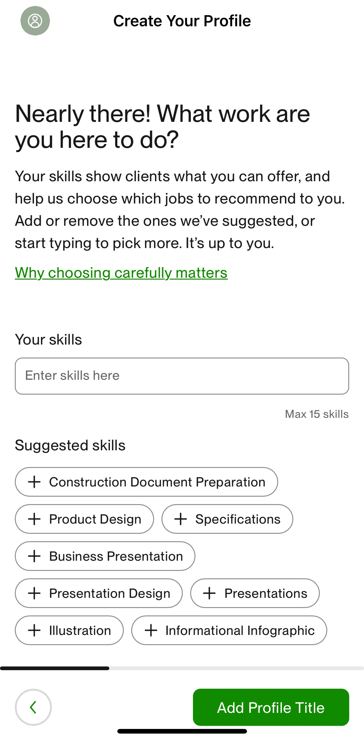 Upwork Screen screen in the Pro-tip flow