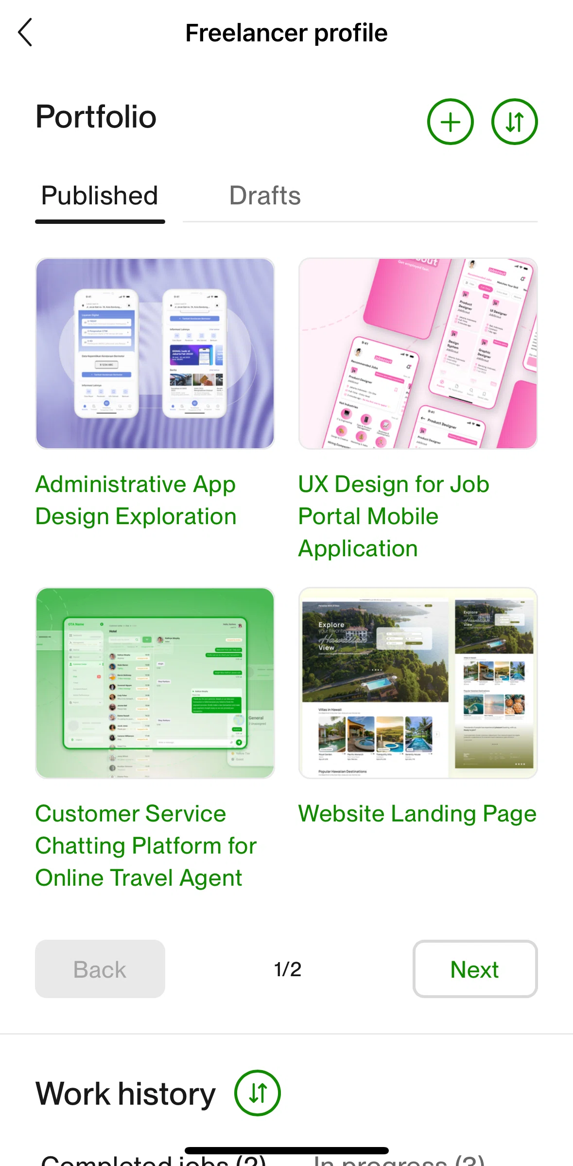 Upwork Screen screen in the Reorder portfolio flow