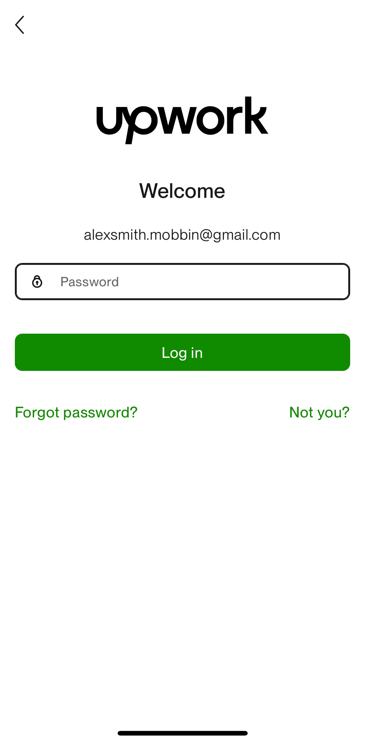 Upwork Screen screen in the Resetting password flow