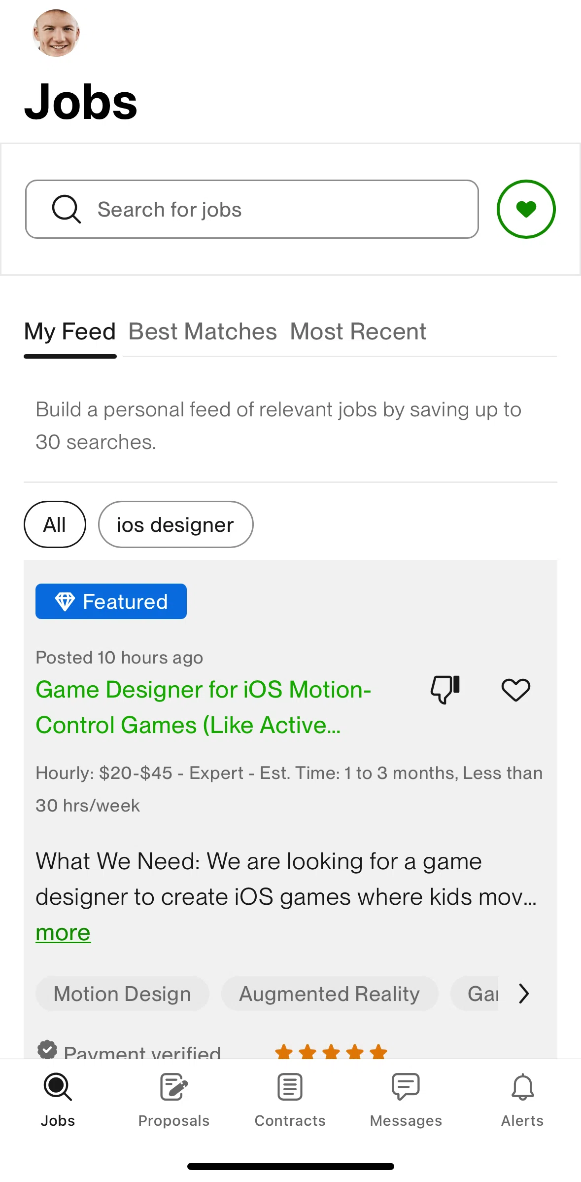 Upwork Screen screen in the Searching for jobs flow