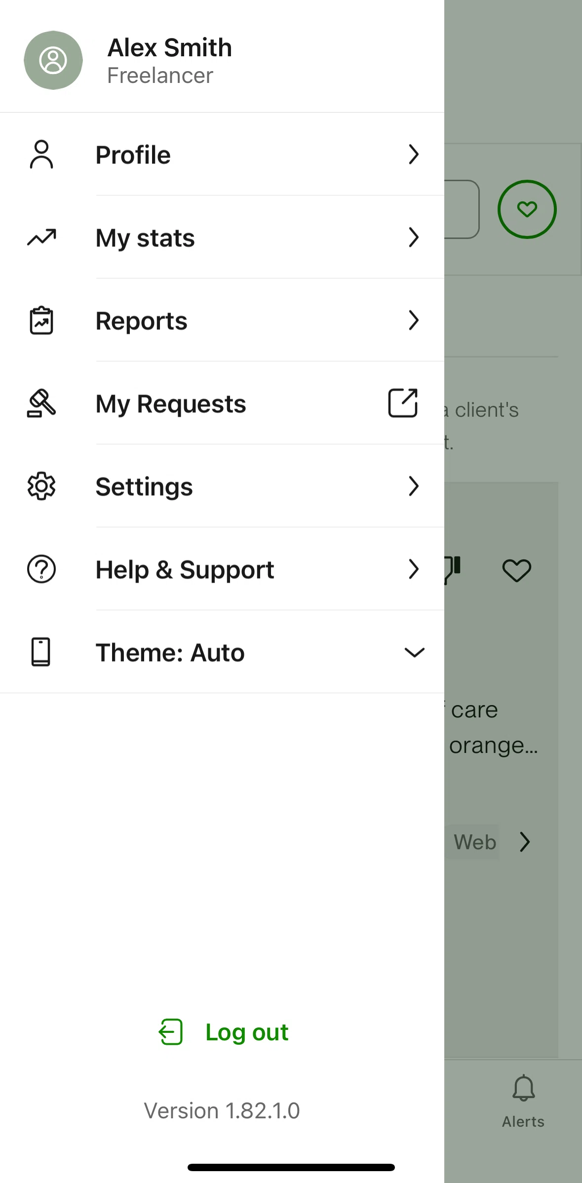 Upwork Screen screen in the Switching to dark mode flow