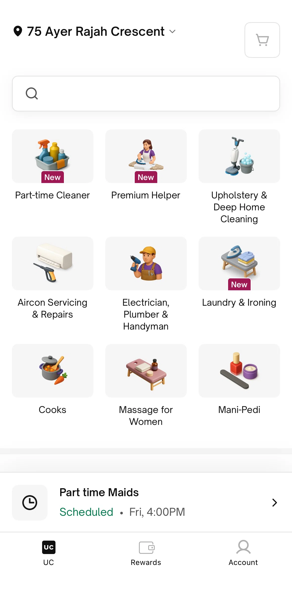 Urban Company Screen screen in the Bookings flow