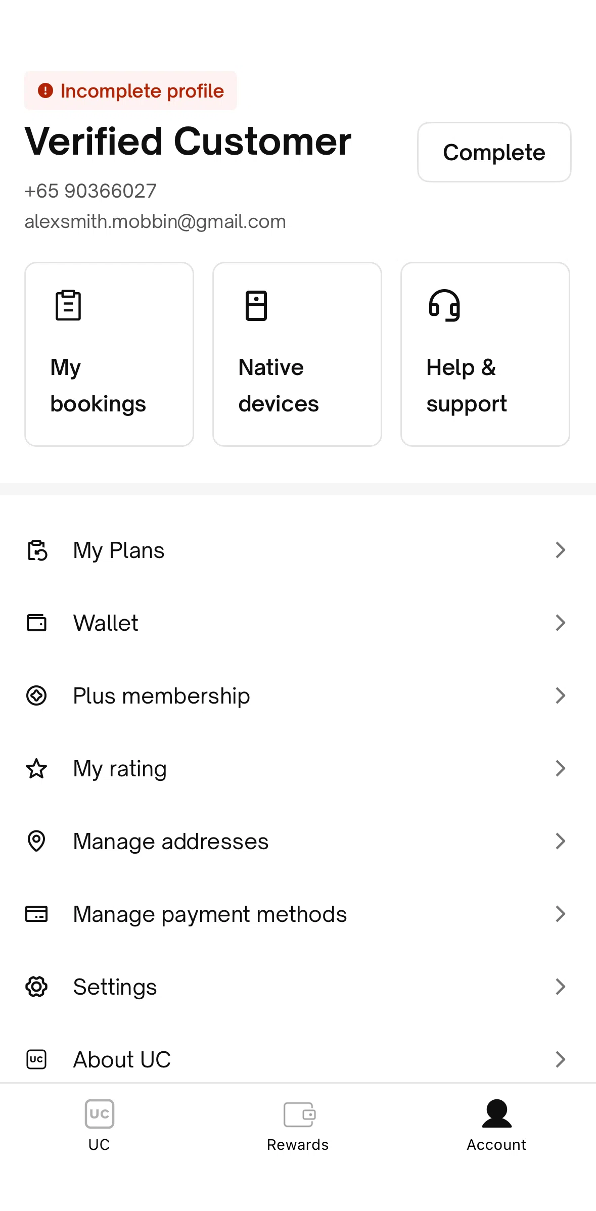 Urban Company Screen screen in the Completing profile set up flow