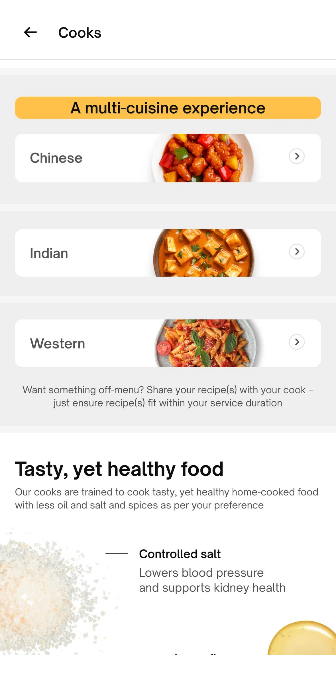 Urban Company Screen screen in the Cuisine detail flow