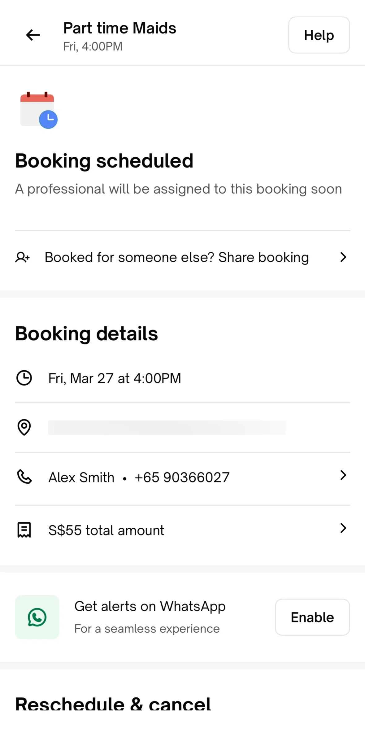 Urban Company Screen screen in the Editing booking detail flow