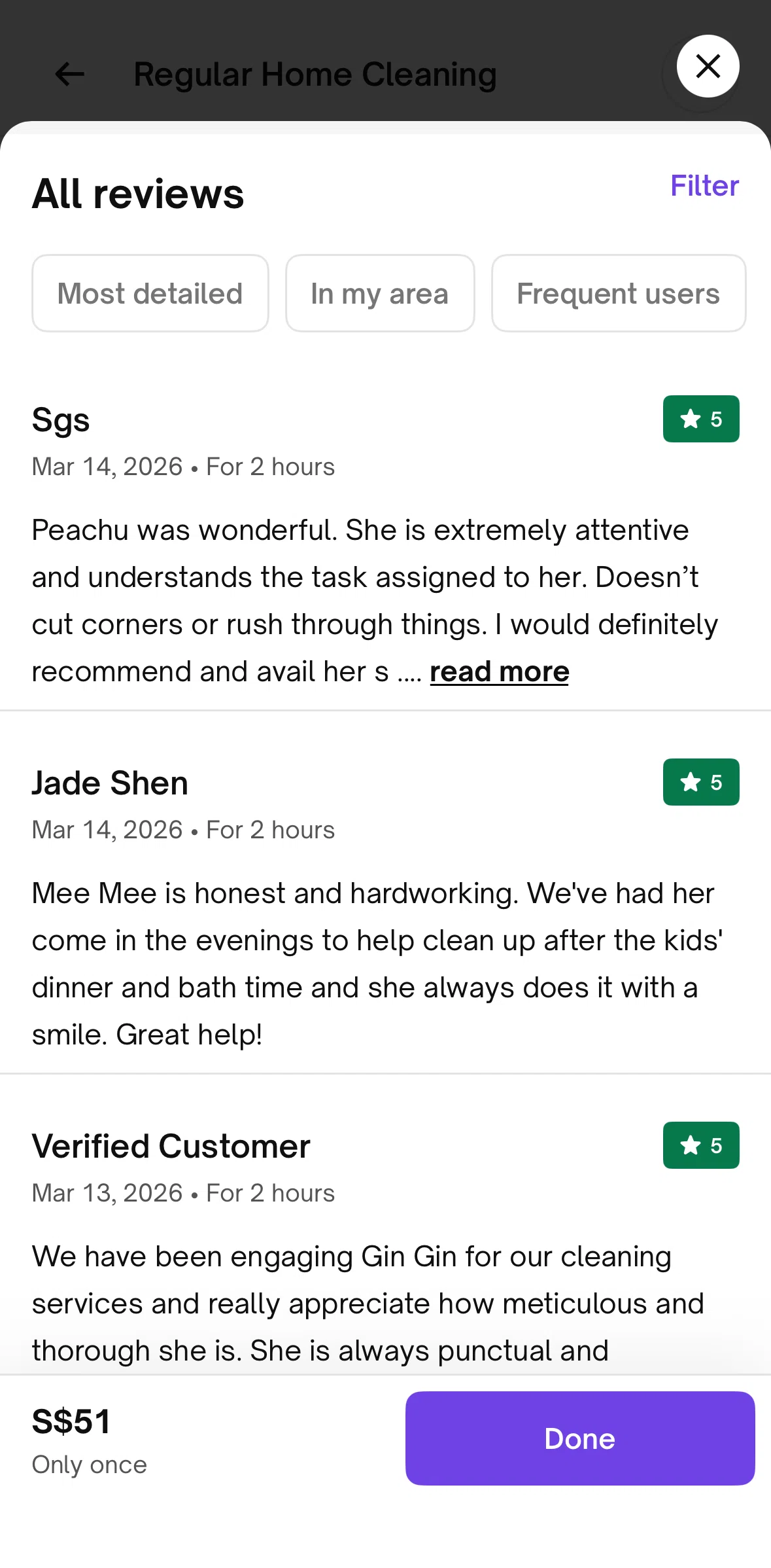 Urban Company Screen screen in the Filtering reviews flow