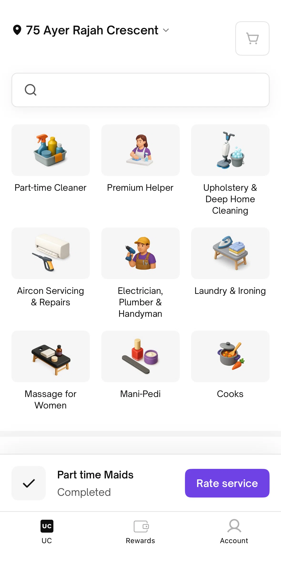 Urban Company Screen screen in the Rating a service flow