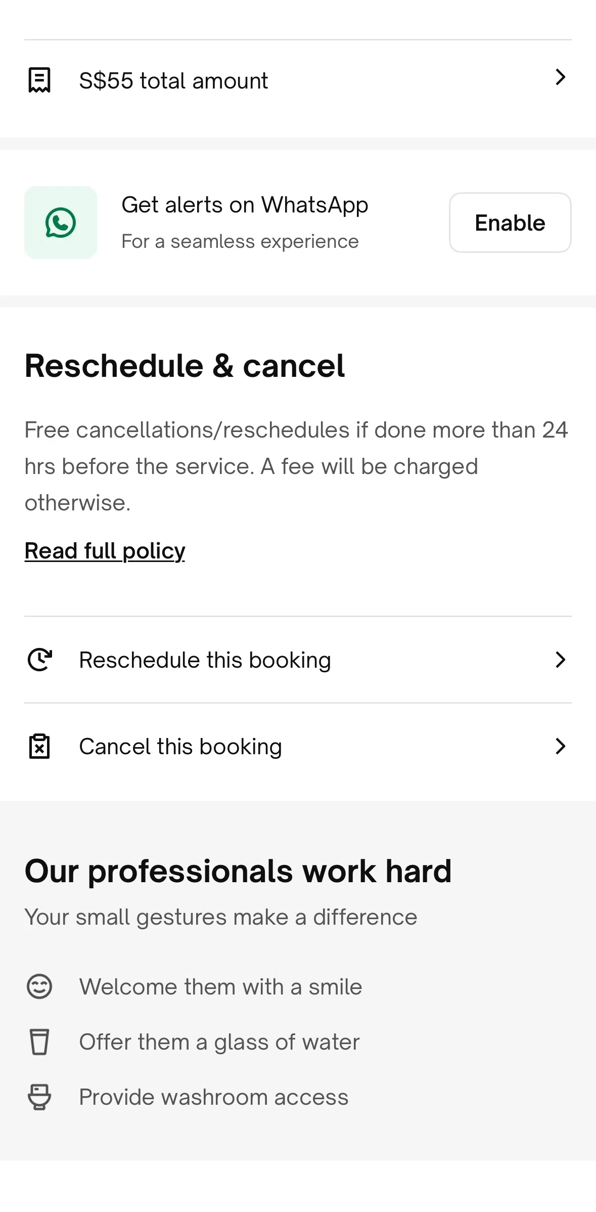 Urban Company Screen screen in the Rescheduling a booking flow