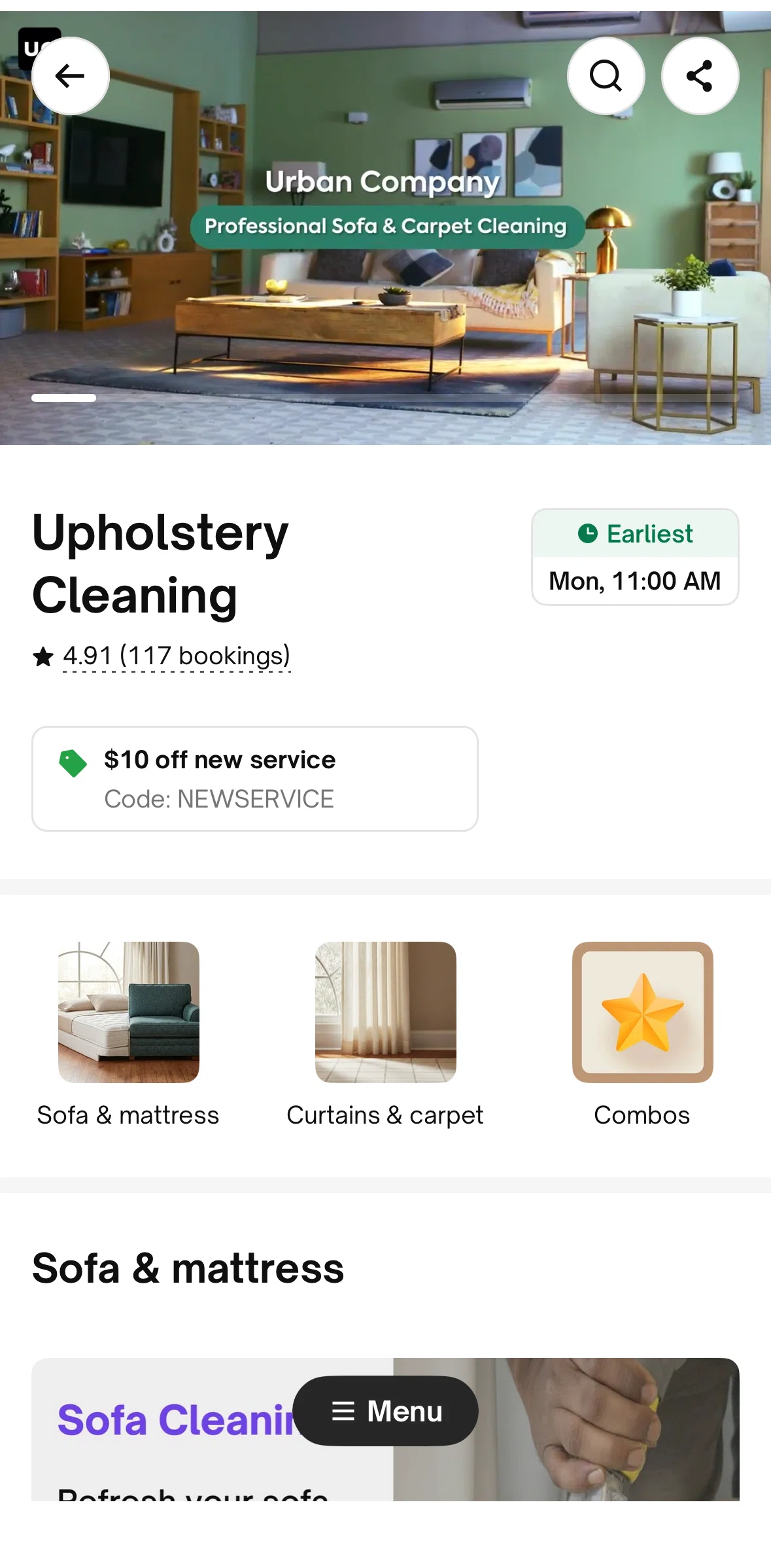 Urban Company Screen screen in the Reviews flow