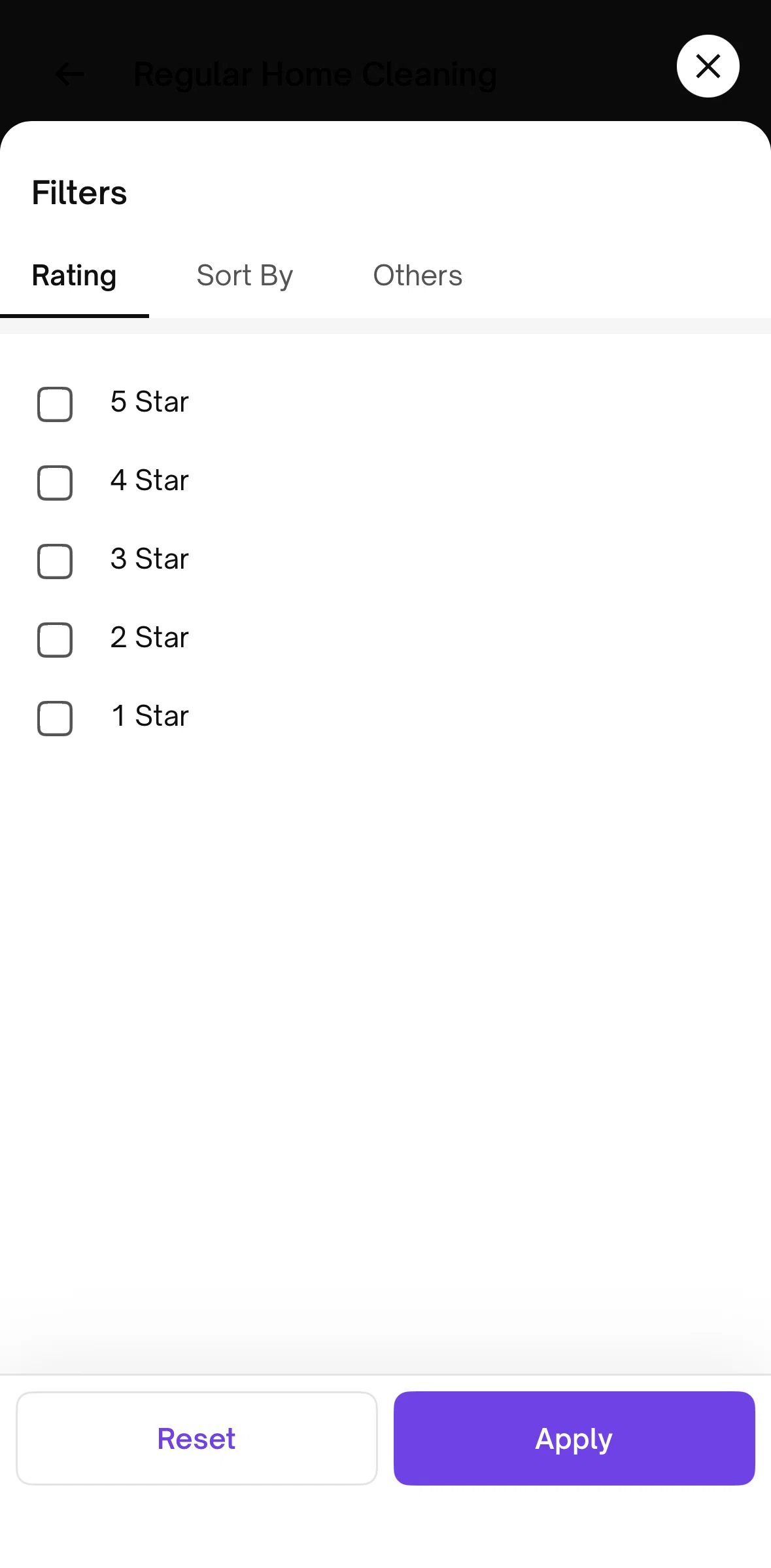 Urban Company Screen screen in the Sorting reviews flow