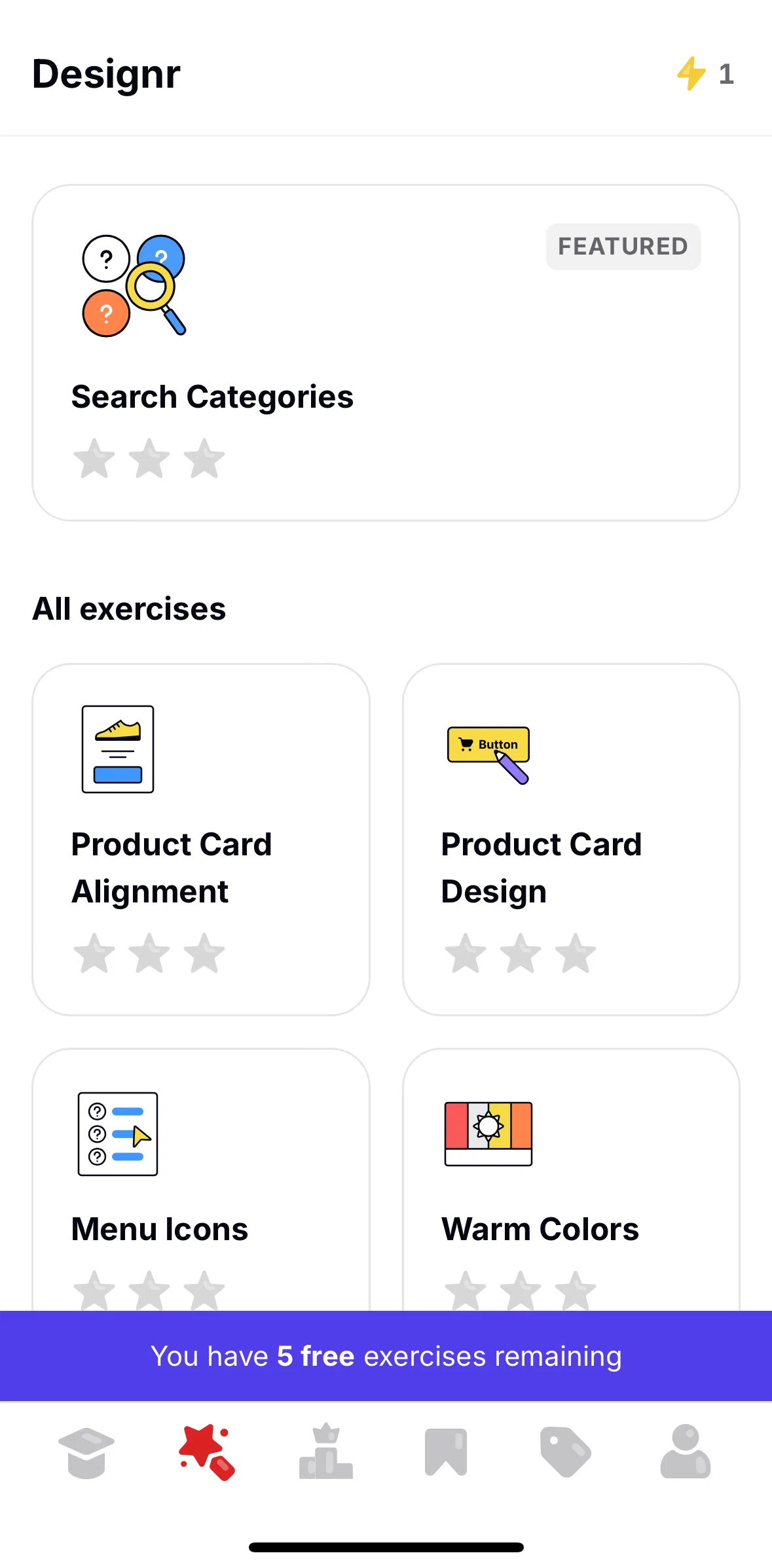 Uxcel Go Screen screen in the Completing a Designr exercise flow